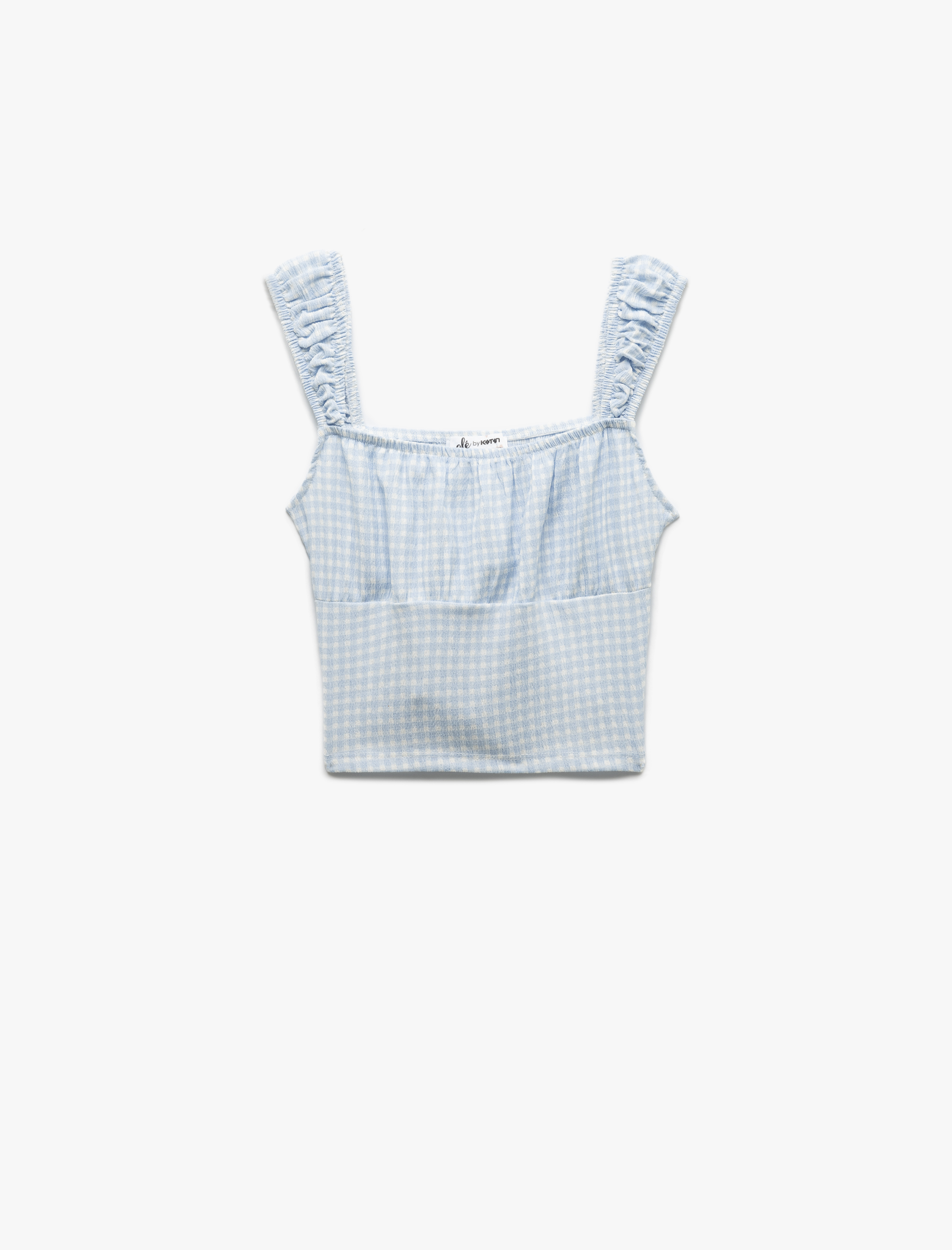   Kare Yaka Kalın Askılı Potikareli Dar Kesim Sırt Detaylı Bürümcük Crop Bluz