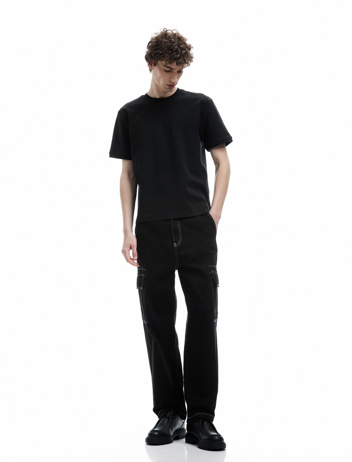  Bisiklet Yaka Pamuklu Regular Fit Scuba Tok Kumaş Kısa Kollu Basic Erkek Tişört