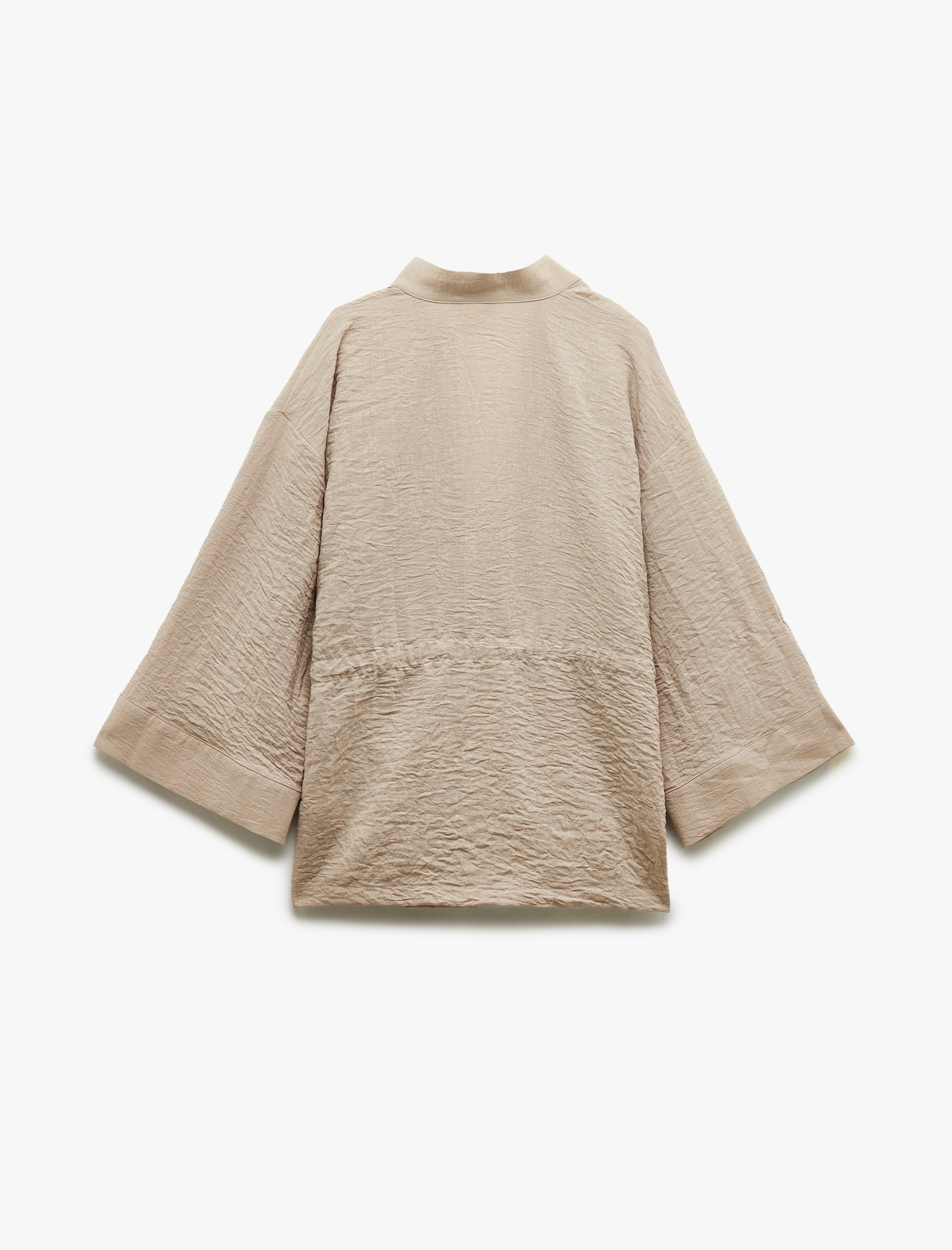   Uzun Kollu Cepli Beli Bağcık Detaylı Kruvaze Kimono