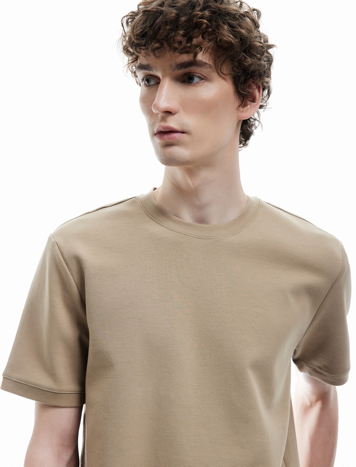  Bisiklet Yaka Pamuklu Regular Fit Scuba Tok Kumaş Kısa Kollu Basic Erkek Tişört