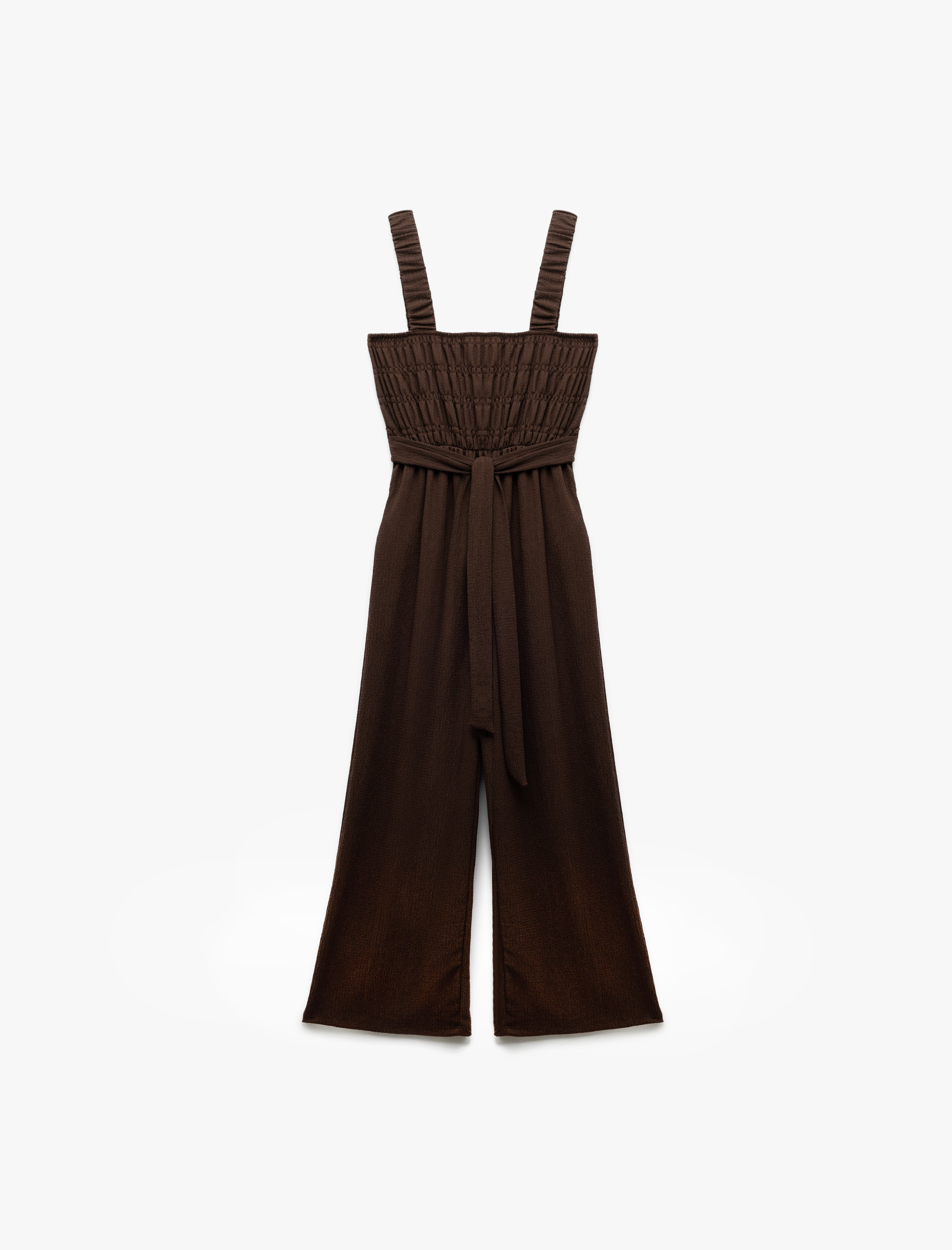   Gipeli Kare Yaka Kolsuz Beli Kuşaklı Geniş Paça Tulum Bürümcük