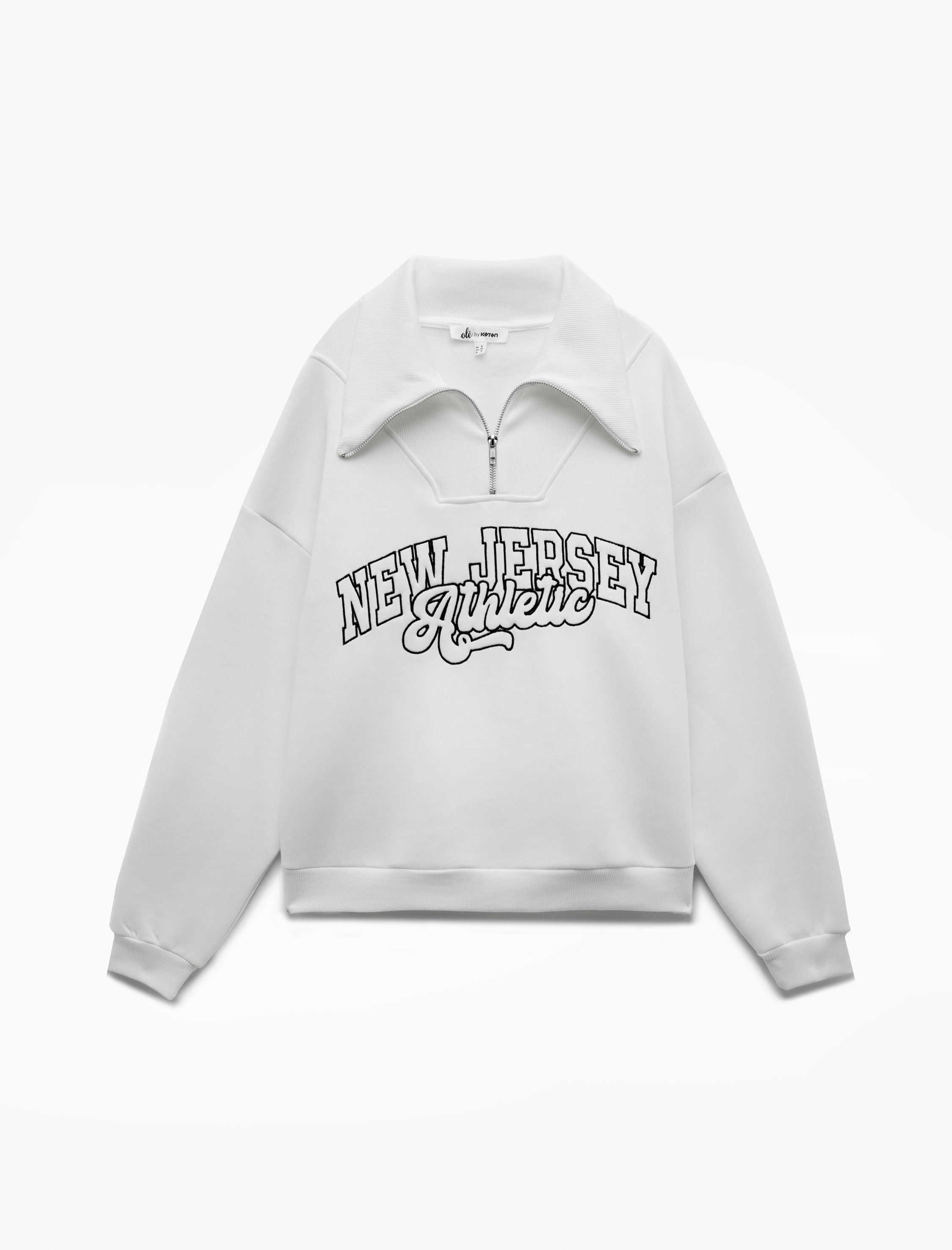   Şardonlu Uzun Kollu Yarım Fermuarlı Yaka Nakışlı Oversize Sweatshirt