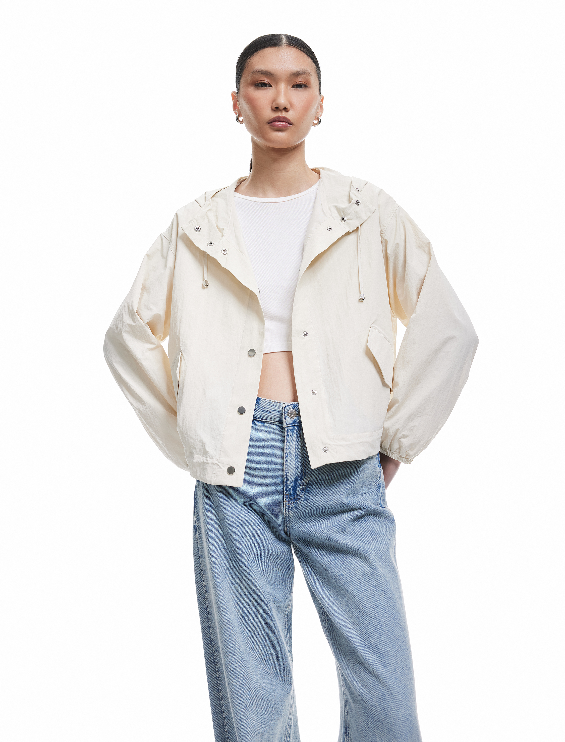   Uzun Kollu Cepli Kapüşonlu Yağmurluk