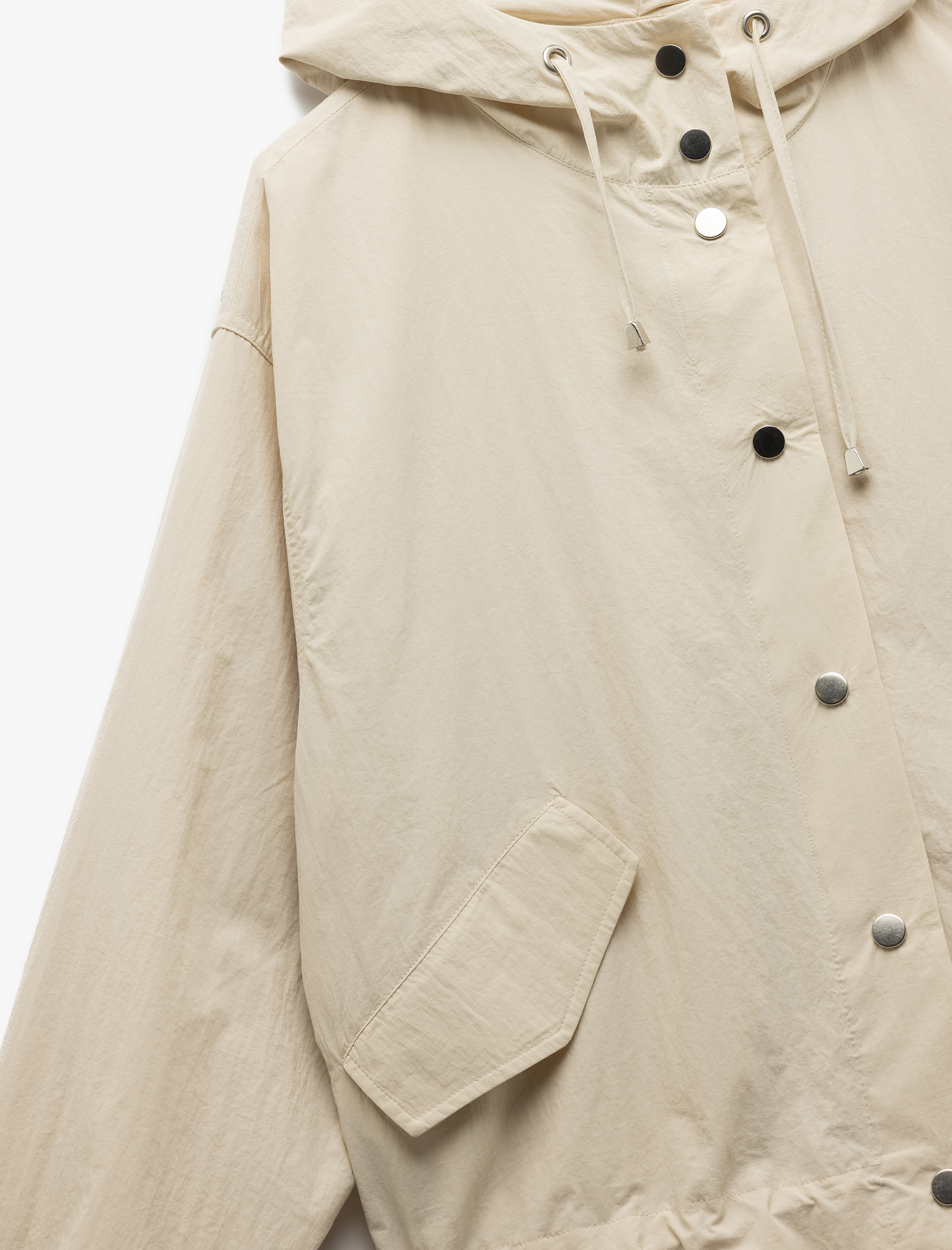   Uzun Kollu Cepli Kapüşonlu Yağmurluk