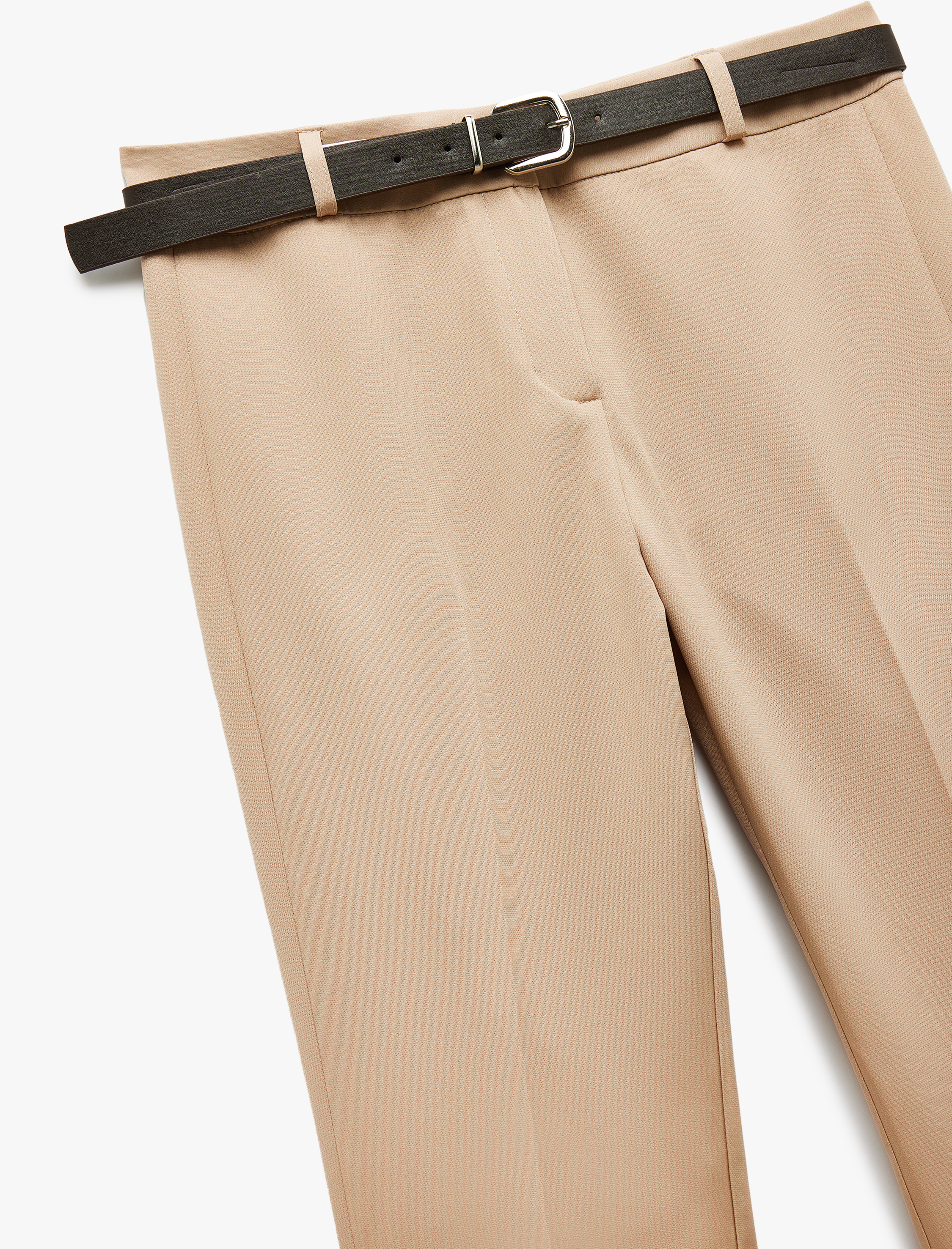   Kemer Detaylı Hafif İspanyol Paça Kumaş Pantolon