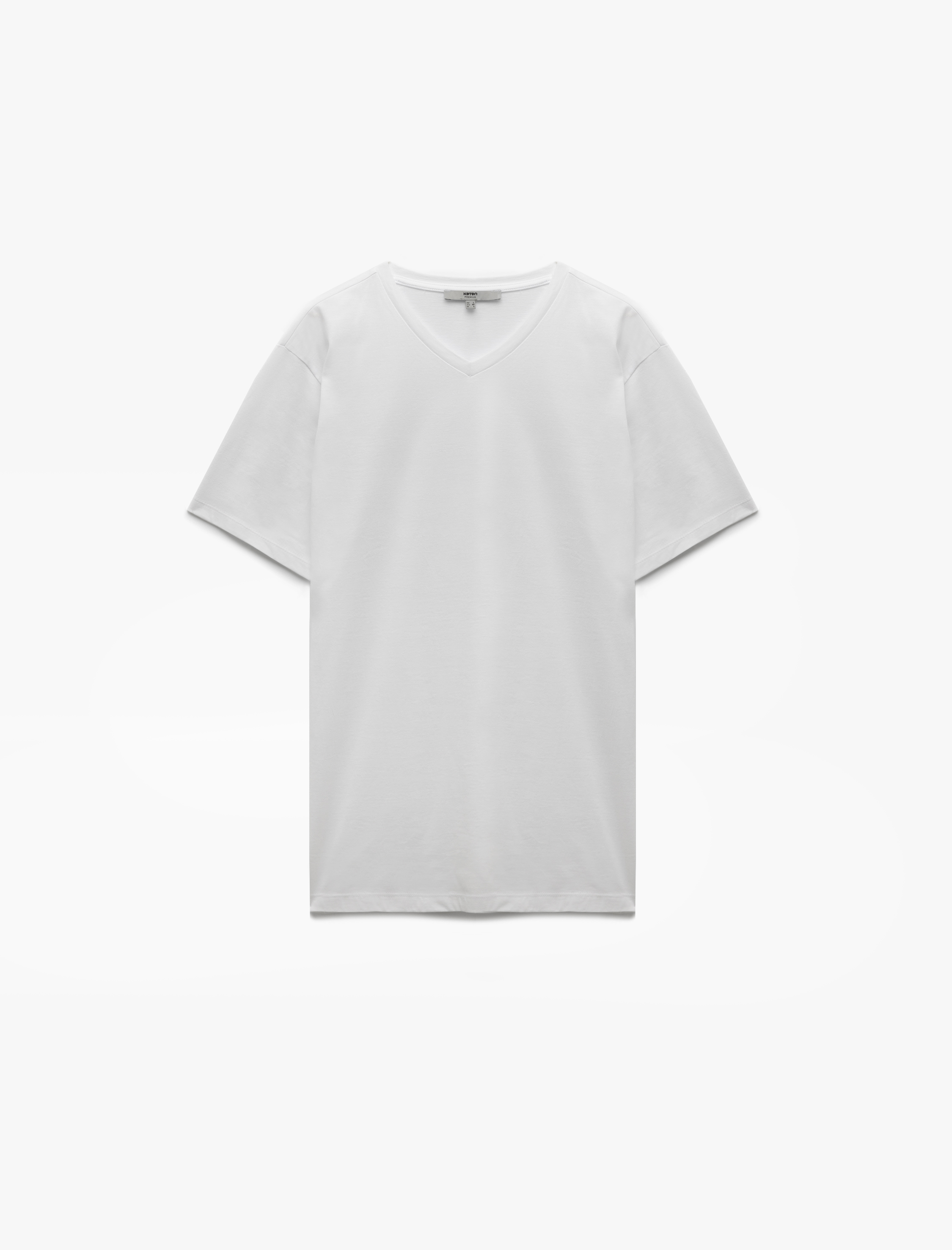   Kısa Kollu V Yaka Pamuklu Basic Erkek Slim Fit Tişört