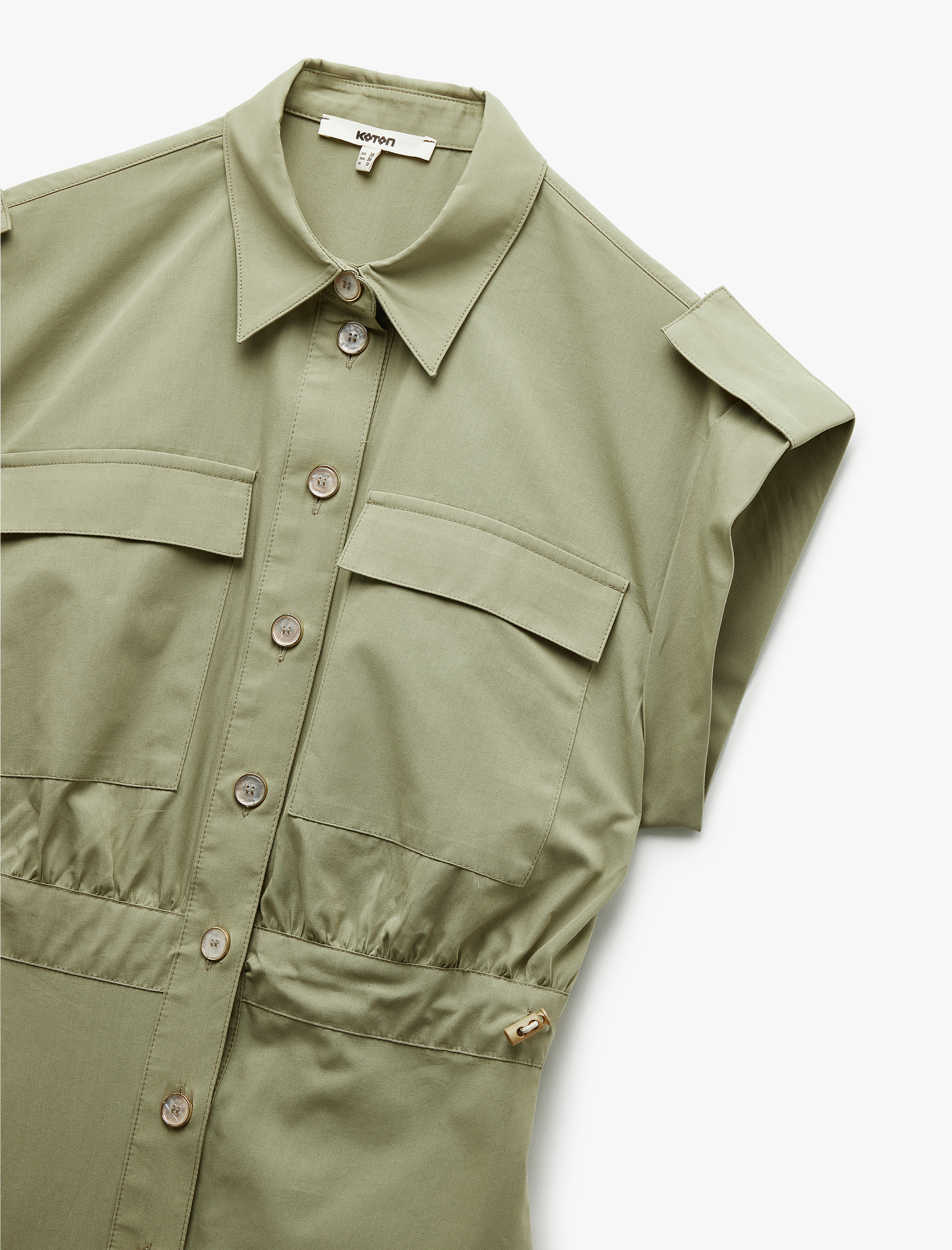   Pamuklu Düğmeli Cepli Apolet Detaylı Midi Boy Gömlek Elbise