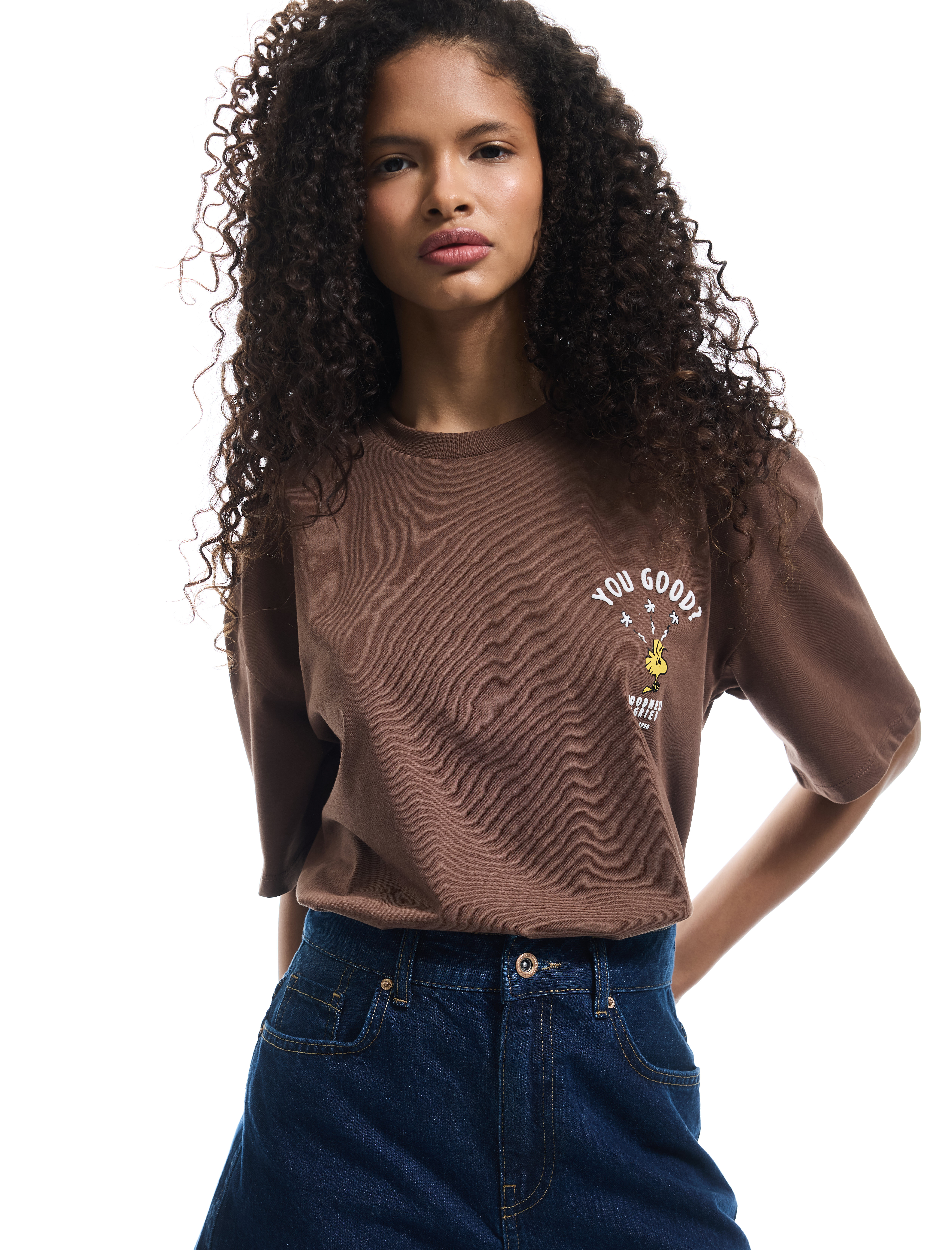   Snoopy Lisanslı Bisiklet Yaka Kısa Kollu Arkası Baskılı Oversize Tişört