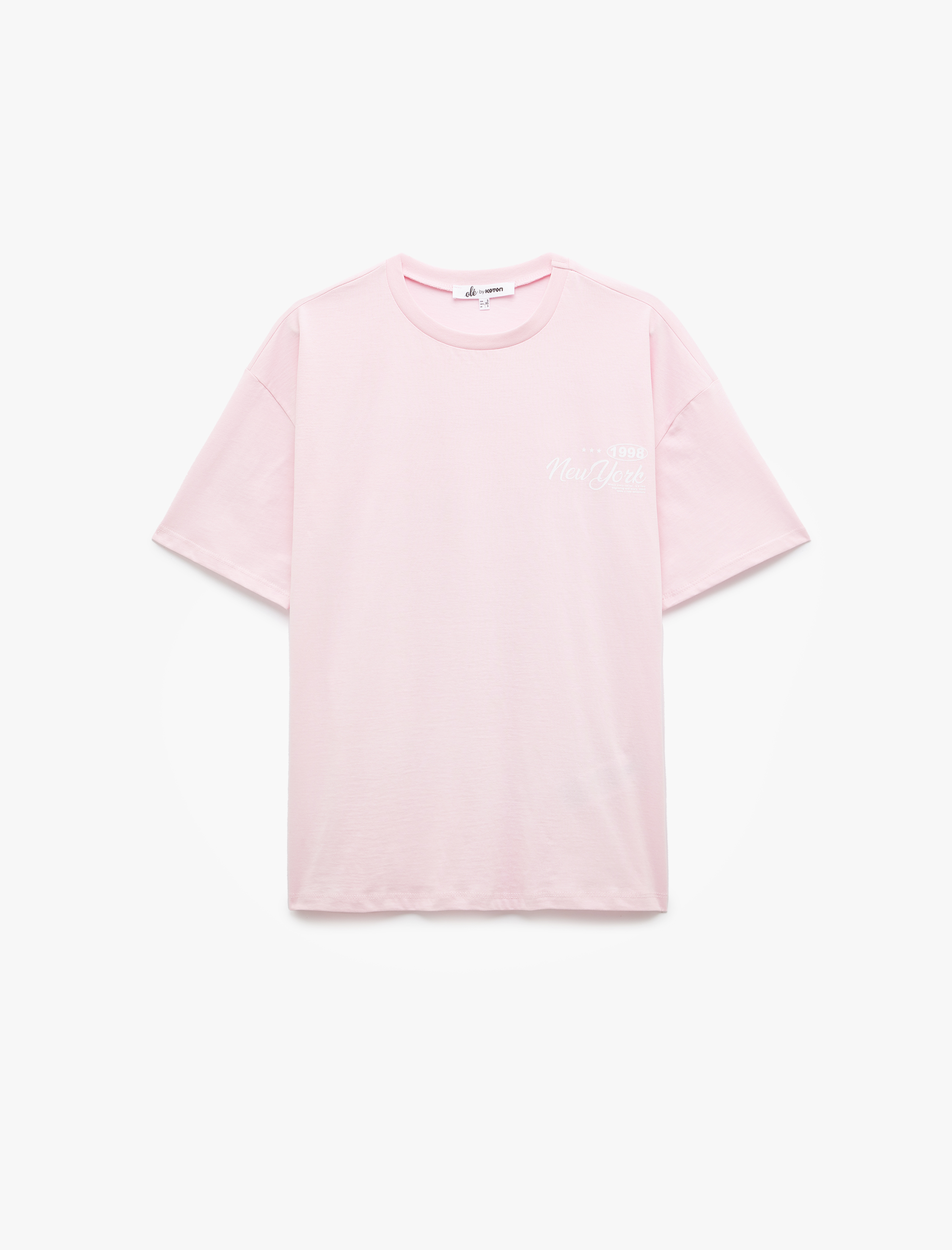   Kısa Kollu Bisiklet Yaka Pamuklu Arkası Baskılı Oversize Tişört