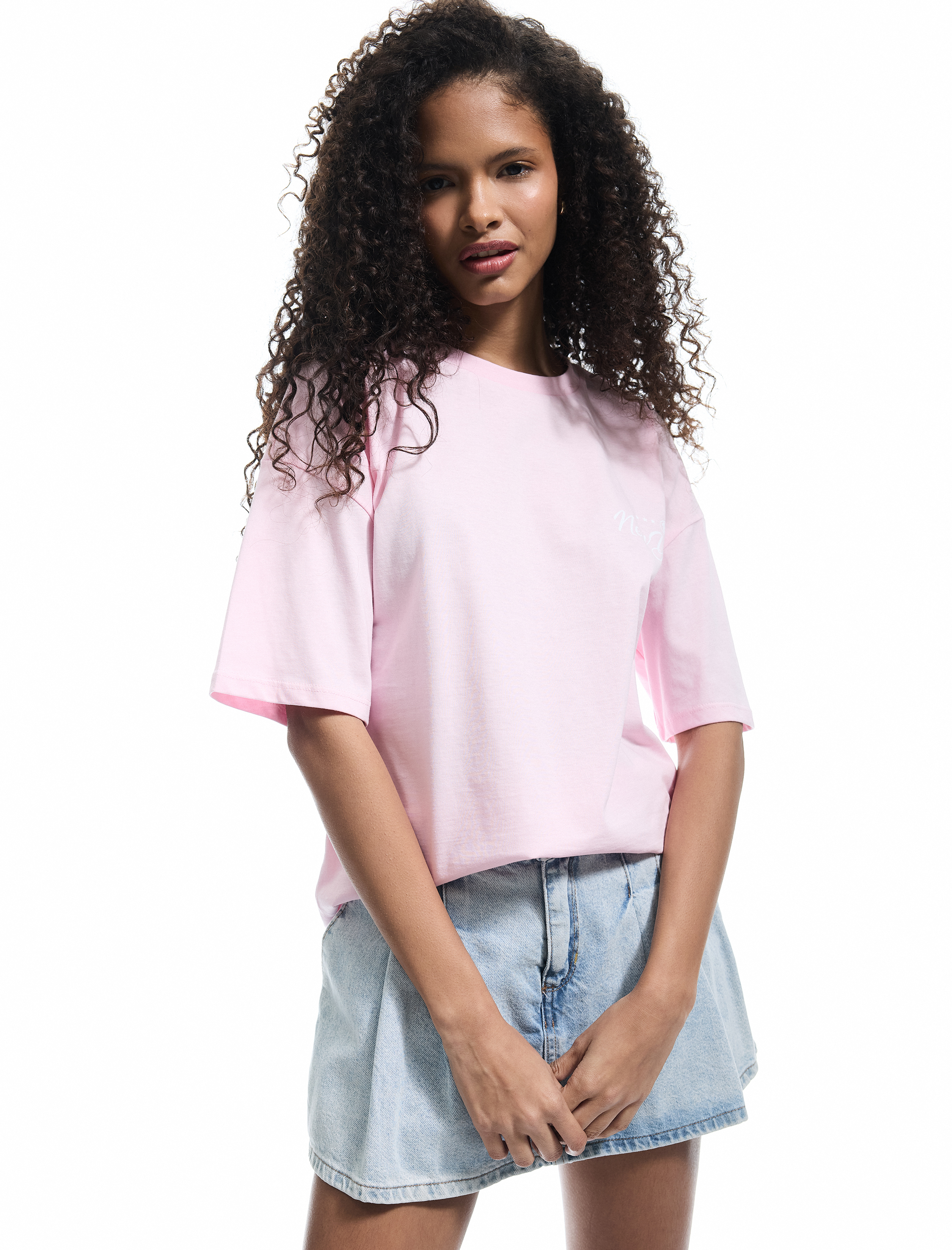   Kısa Kollu Bisiklet Yaka Pamuklu Arkası Baskılı Oversize Tişört