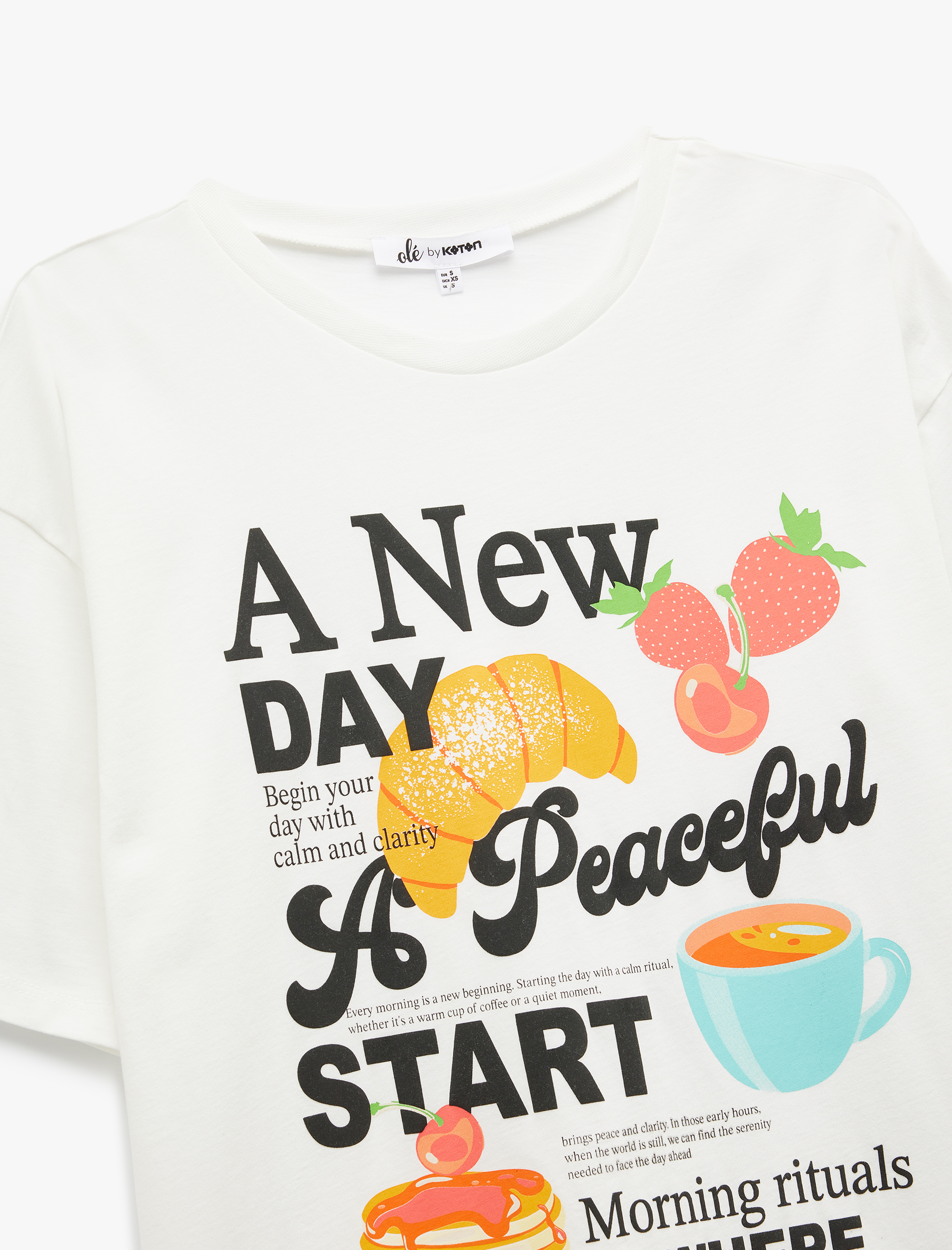 Kısa Kollu Bisiklet Yaka Pamuklu Meyve Baskılı Tişört