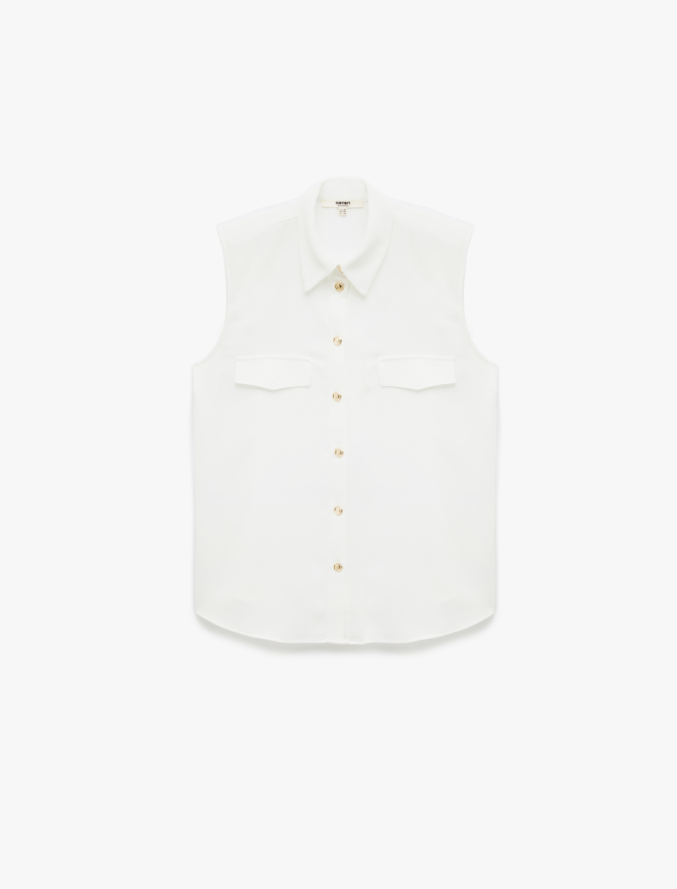   Krep Kumaş Kapaklı Cep Detaylı Klasik Yaka Kolsuz Gömlek