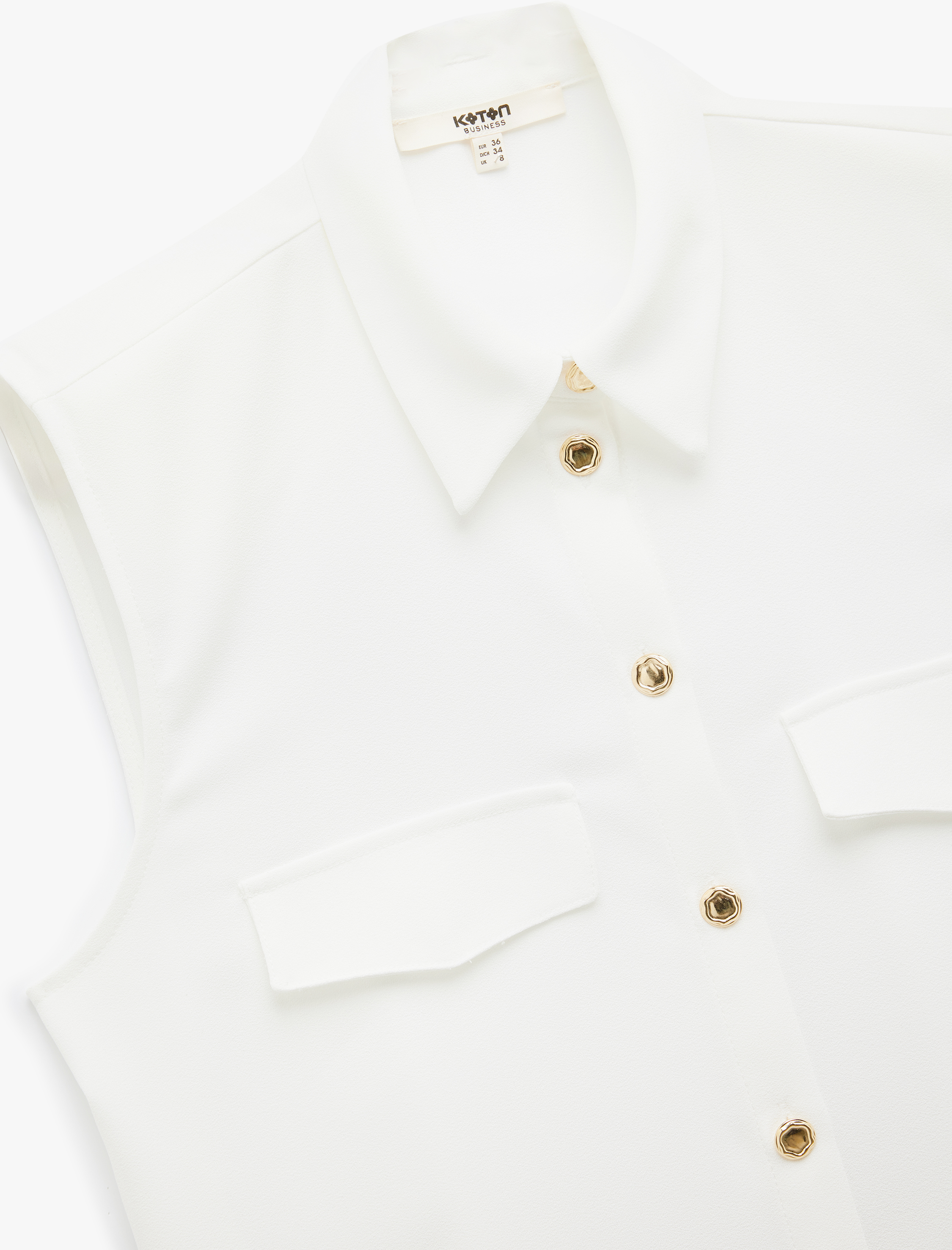   Krep Kumaş Kapaklı Cep Detaylı Klasik Yaka Kolsuz Gömlek