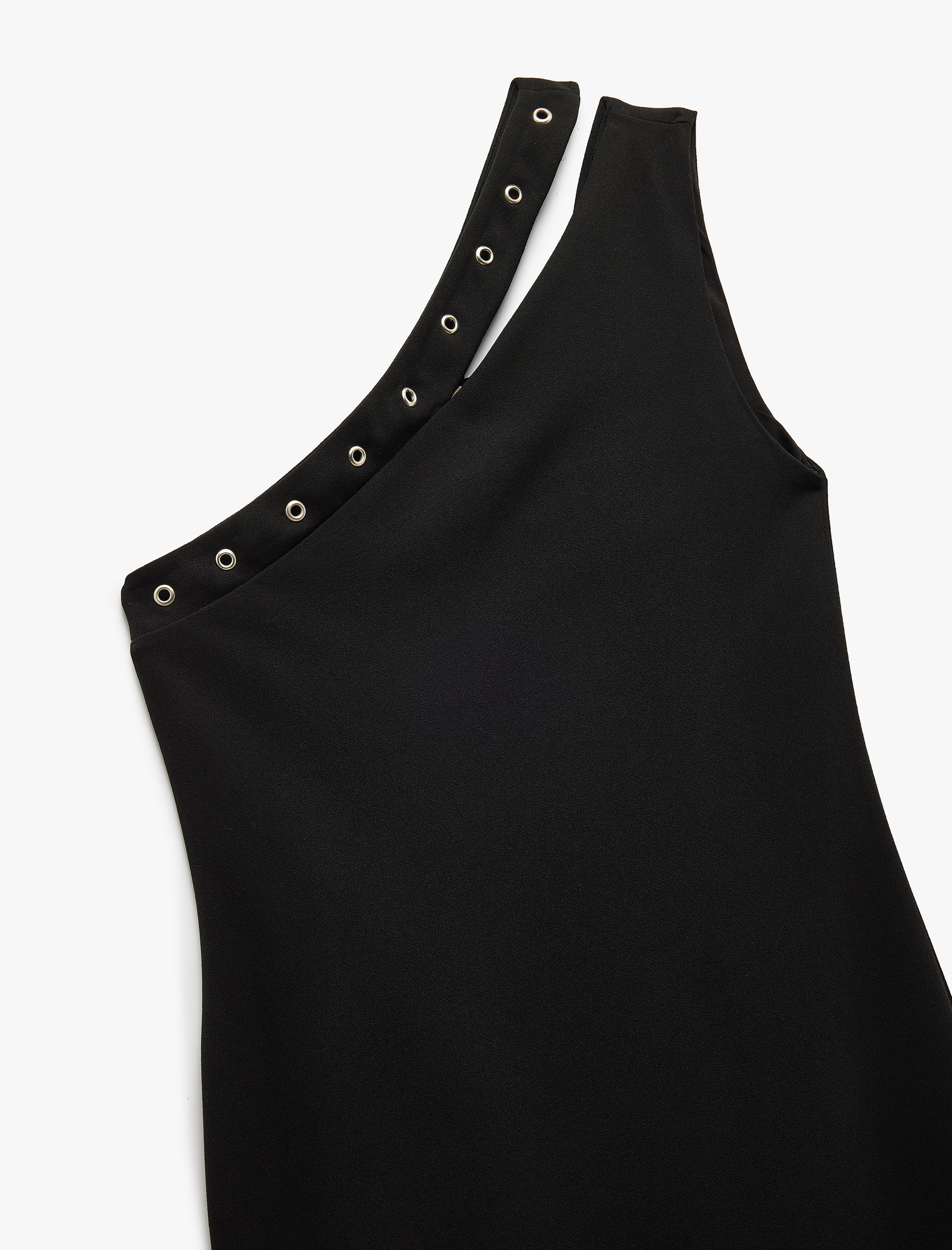   Krep Scuba Kumaş Aksesuarlı Slim Midi Boy Tek Omuz Elbise