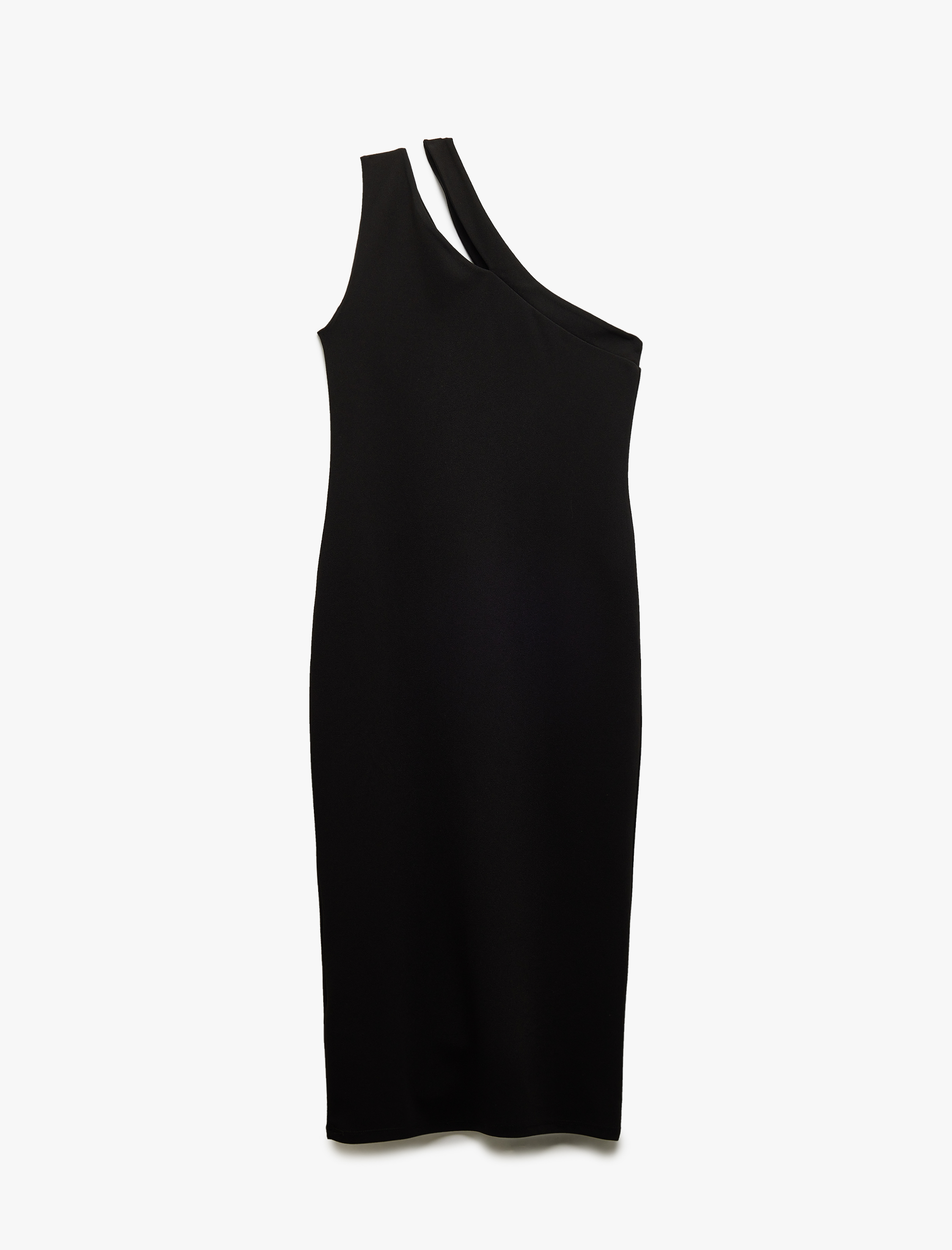   Krep Scuba Kumaş Aksesuarlı Slim Midi Boy Tek Omuz Elbise