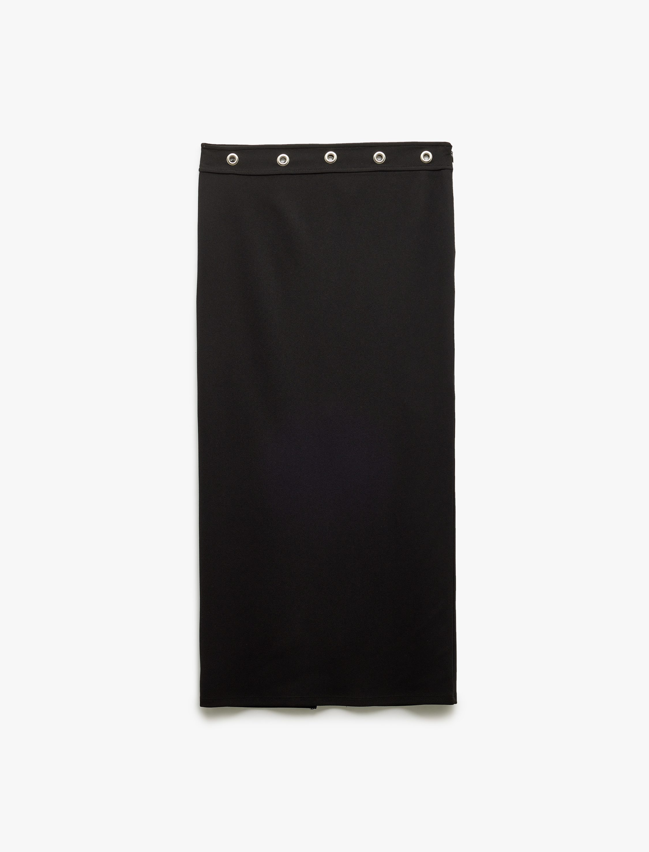   Krep Scuba Kumaş Aksesuar Detaylı Yırtmaç Detaylı Midi Kalem Etek