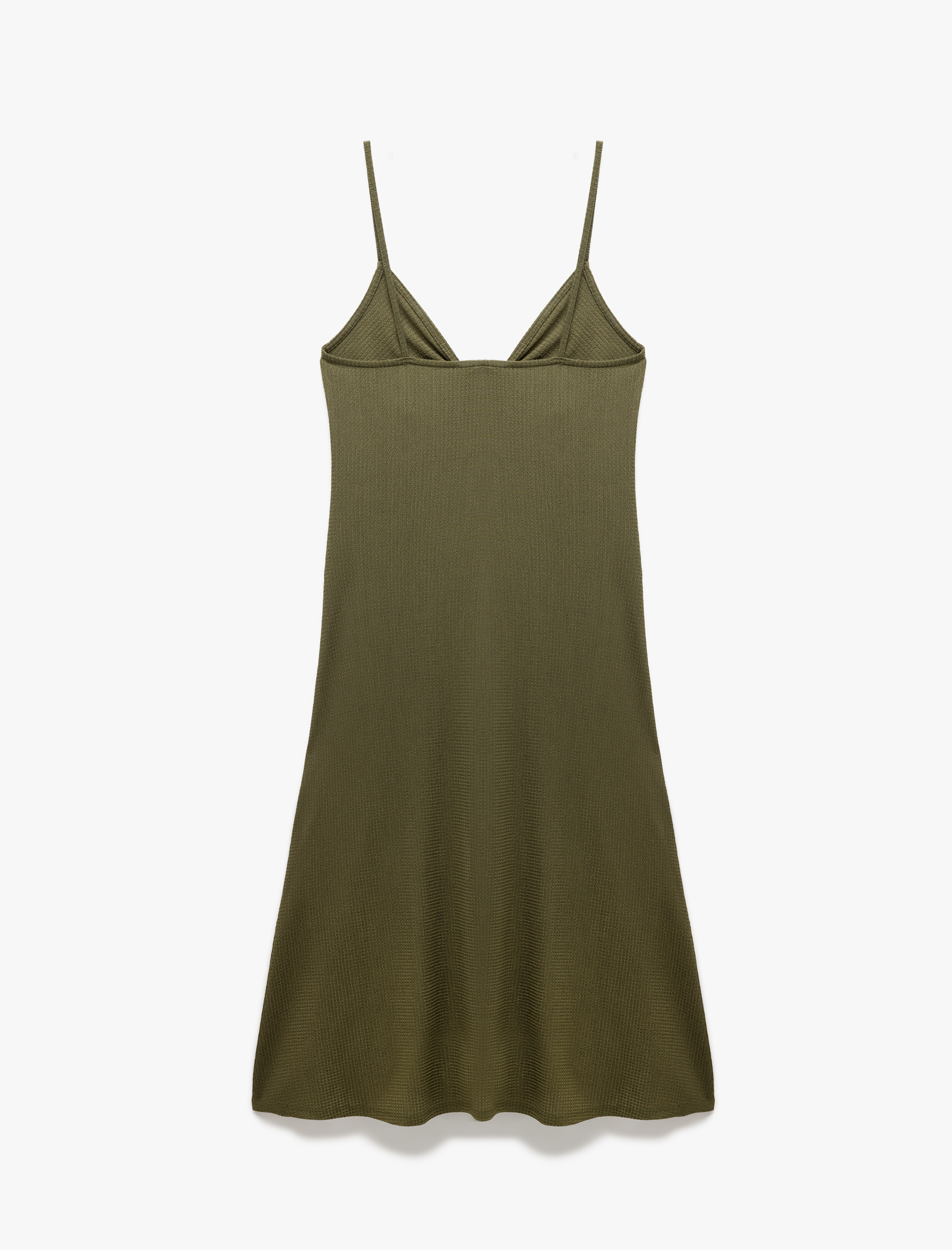 Drape Detaylı Bürümcük Kumaş İnce Askılı Midi Elbise