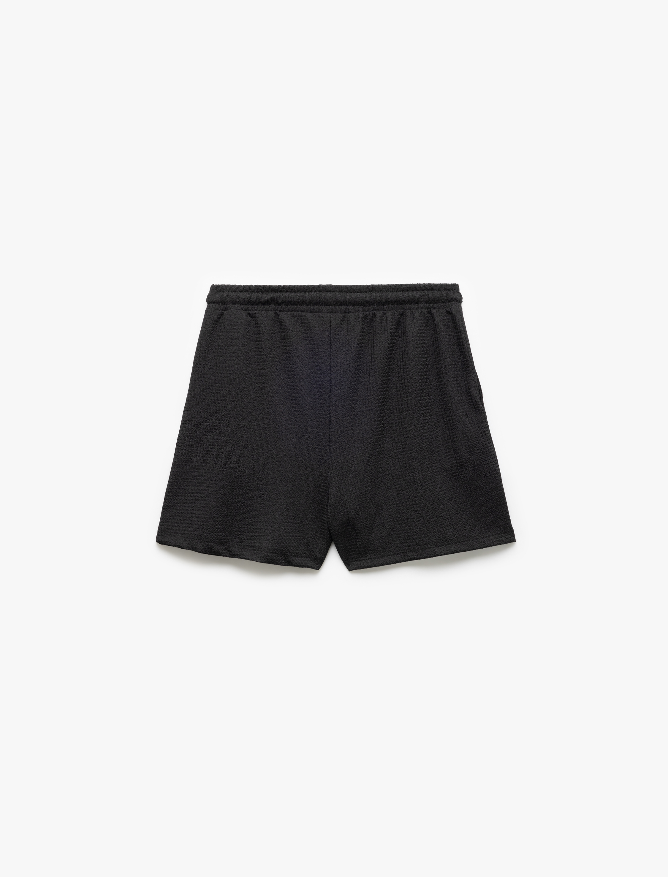   Beli Bağlamalı Bürümcük Kumaş Dokulu Cepli Mini Şort