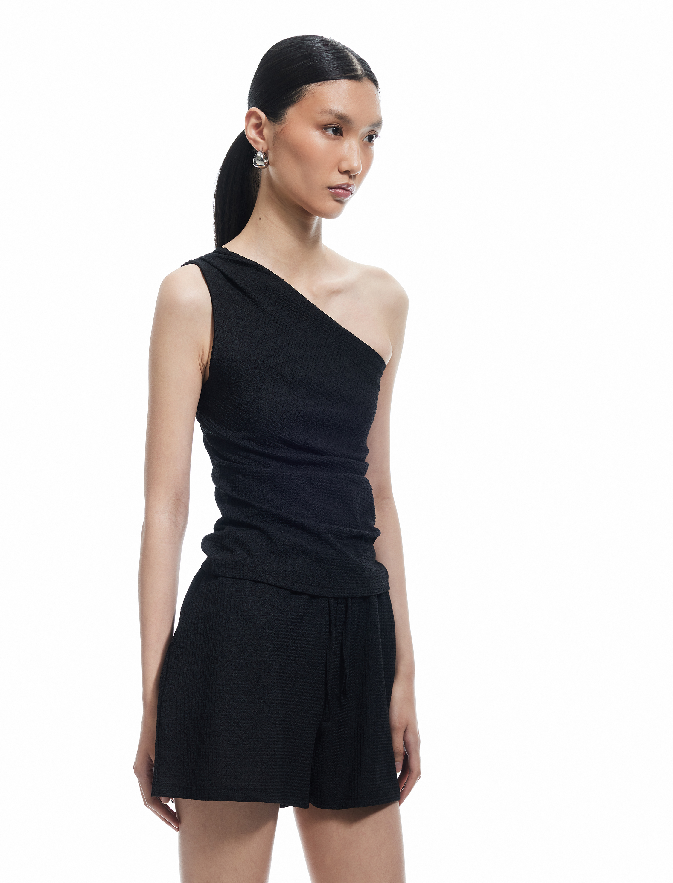   Beli Bağlamalı Bürümcük Kumaş Dokulu Cepli Mini Şort