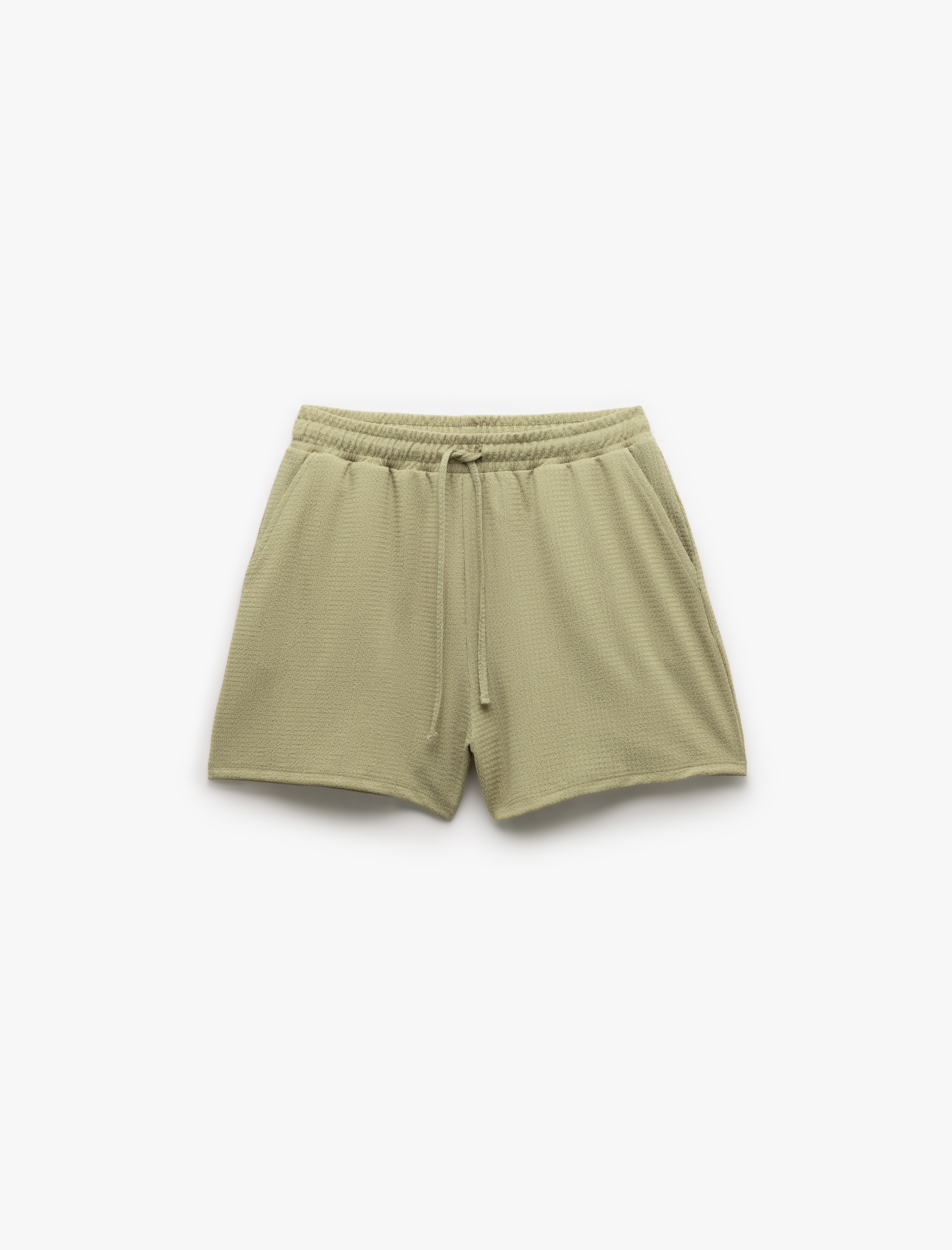   Beli Bağlamalı Bürümcük Kumaş Dokulu Cepli Mini Şort