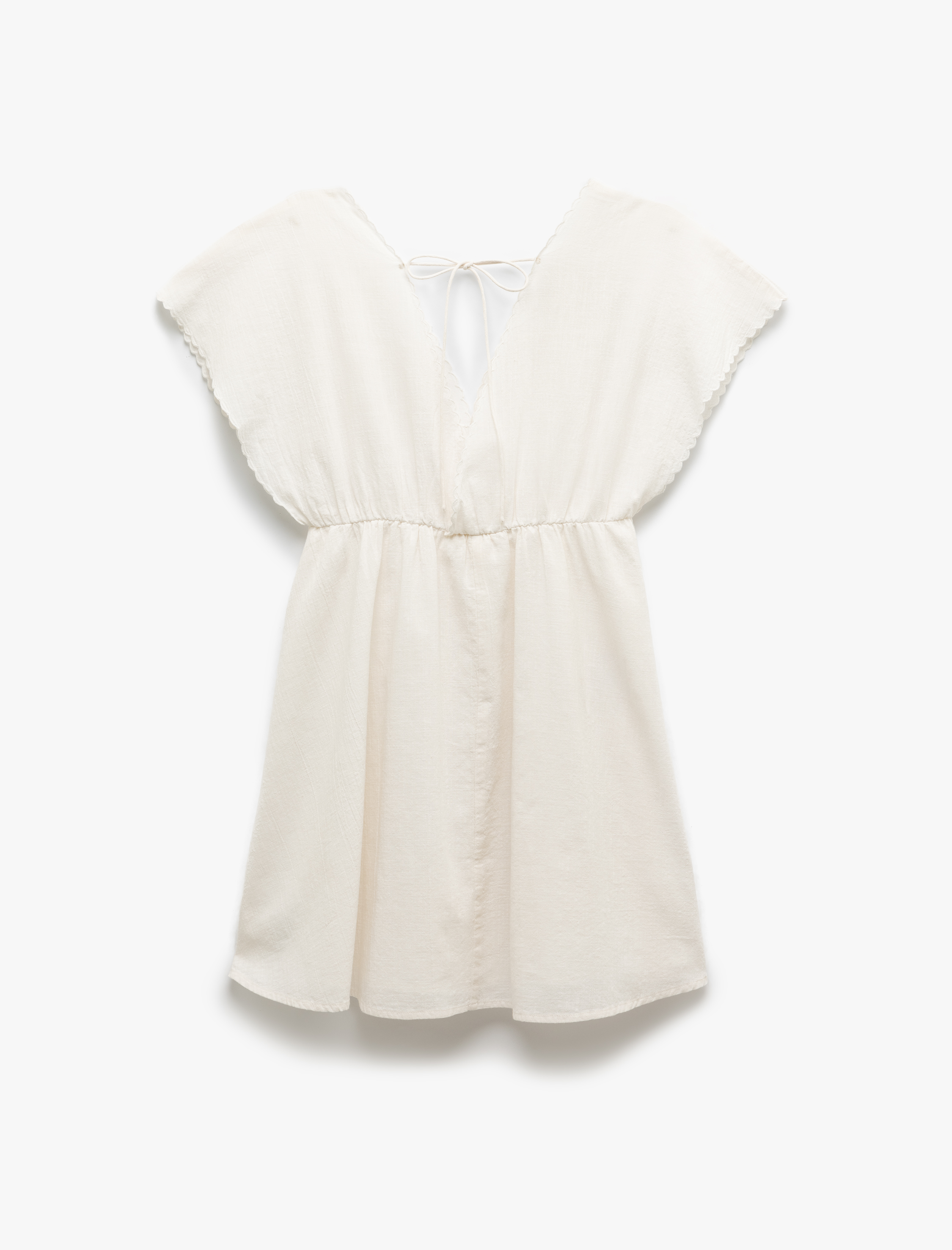   Pamuklu Astarlı Floral Nakış Detaylı Brodeli Yarasa Kol V Yaka Mini Elbise