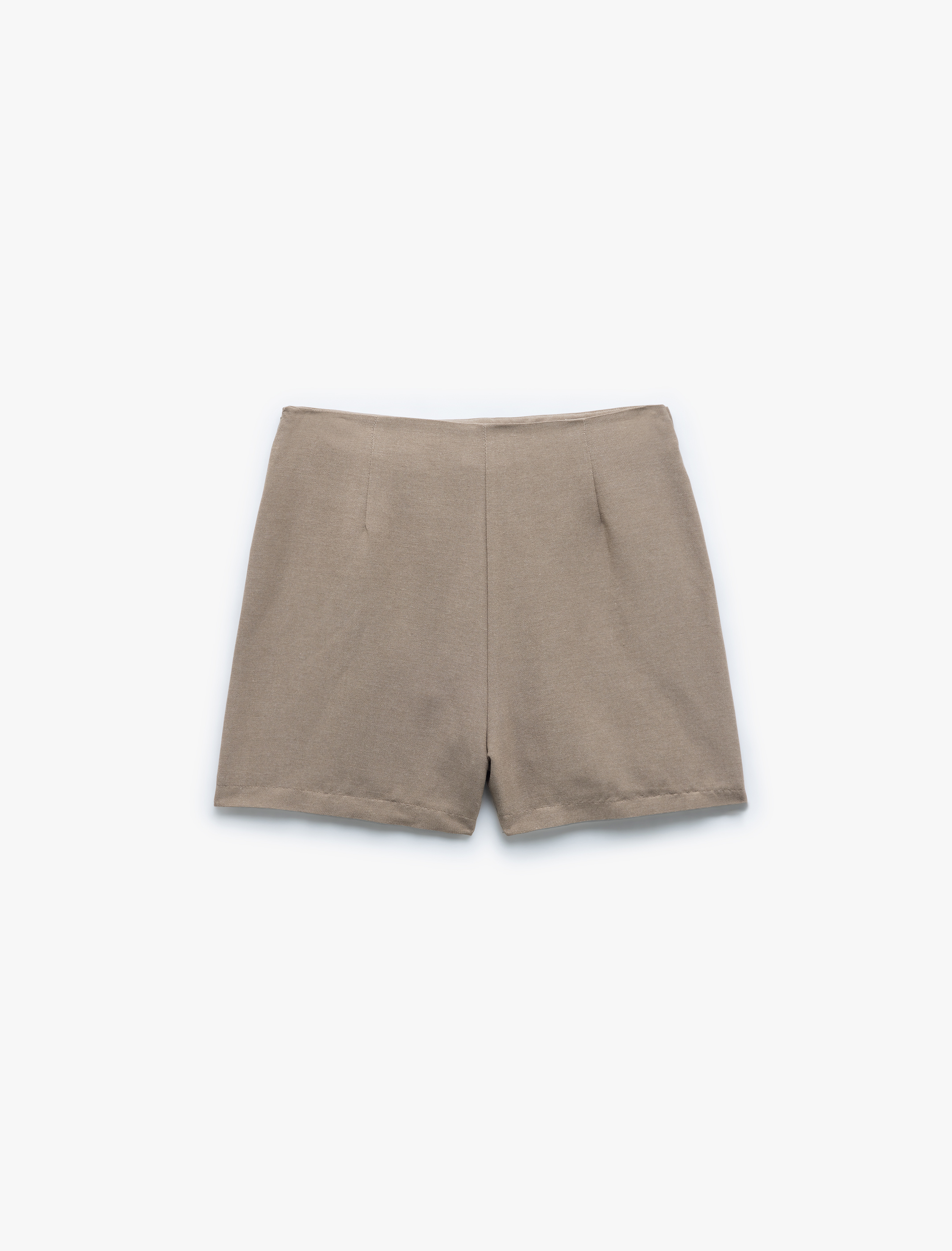   Viskon Keten Karışımlı Metal Aksesuarlı Kemerli Kruvaze Şort Etek