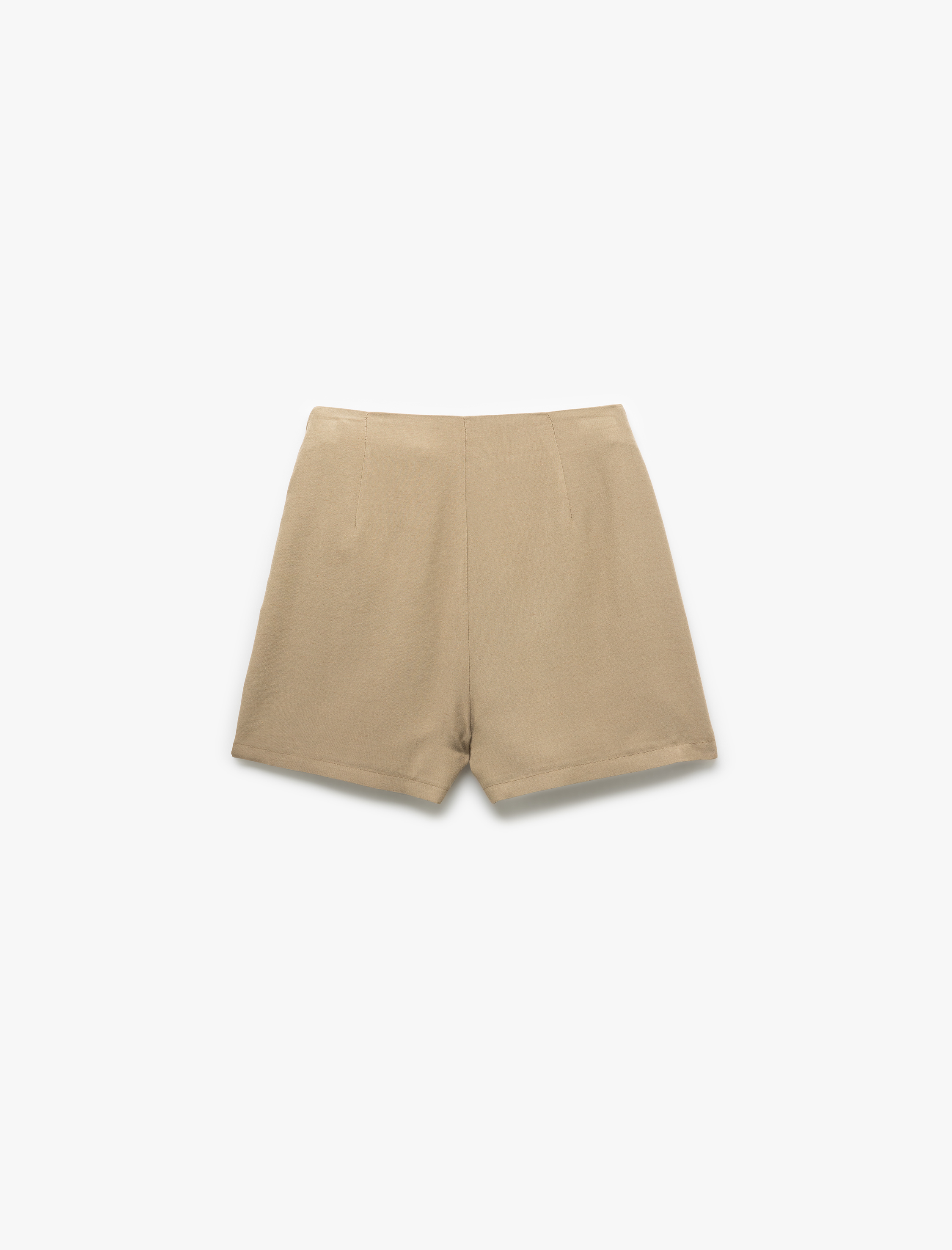   Rahat Kalıp Keten Viskon Kumaş Kruvaze Mini Şort Etek