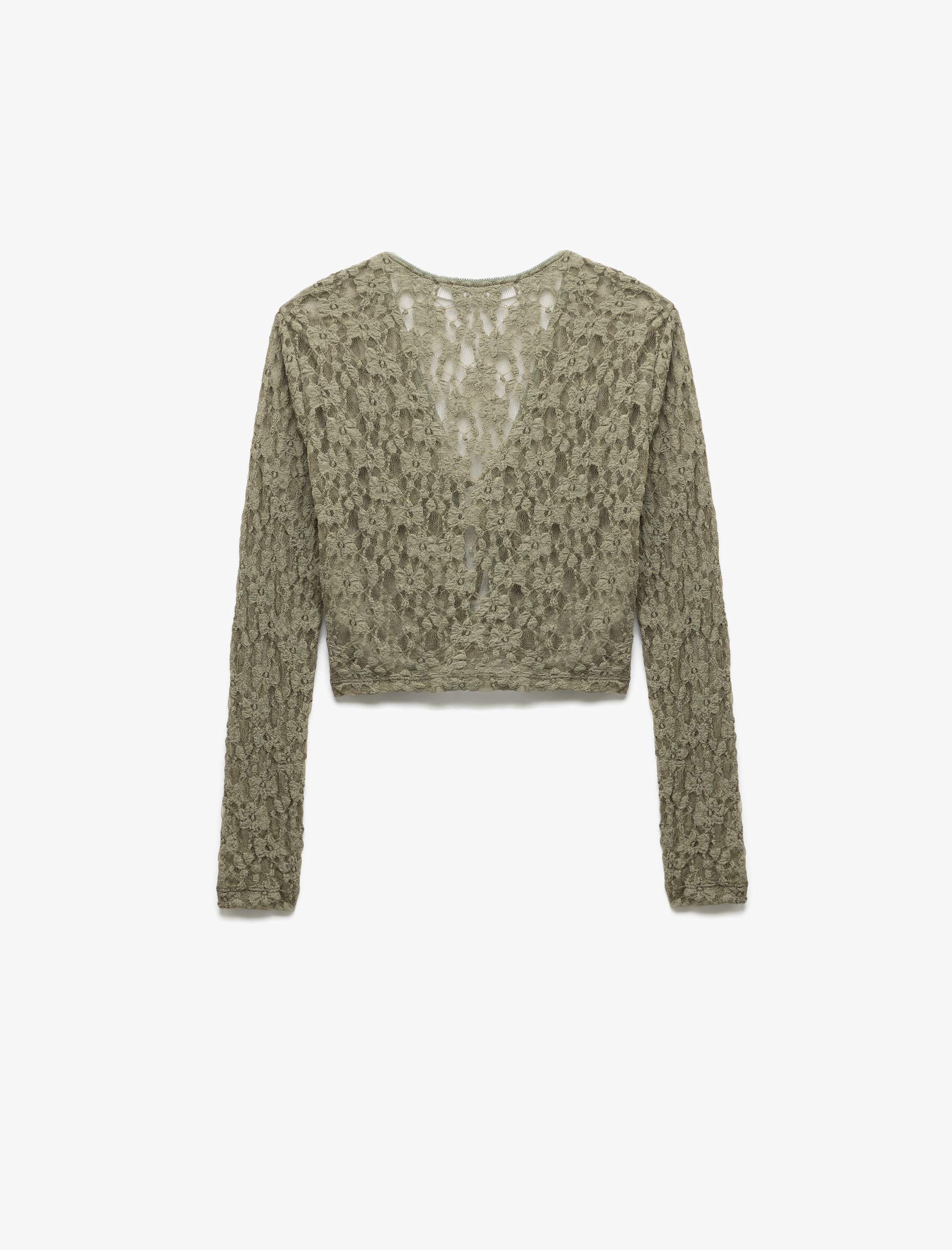   Dantel Detaylı Uzun Kollu Bağcıklı Hırka