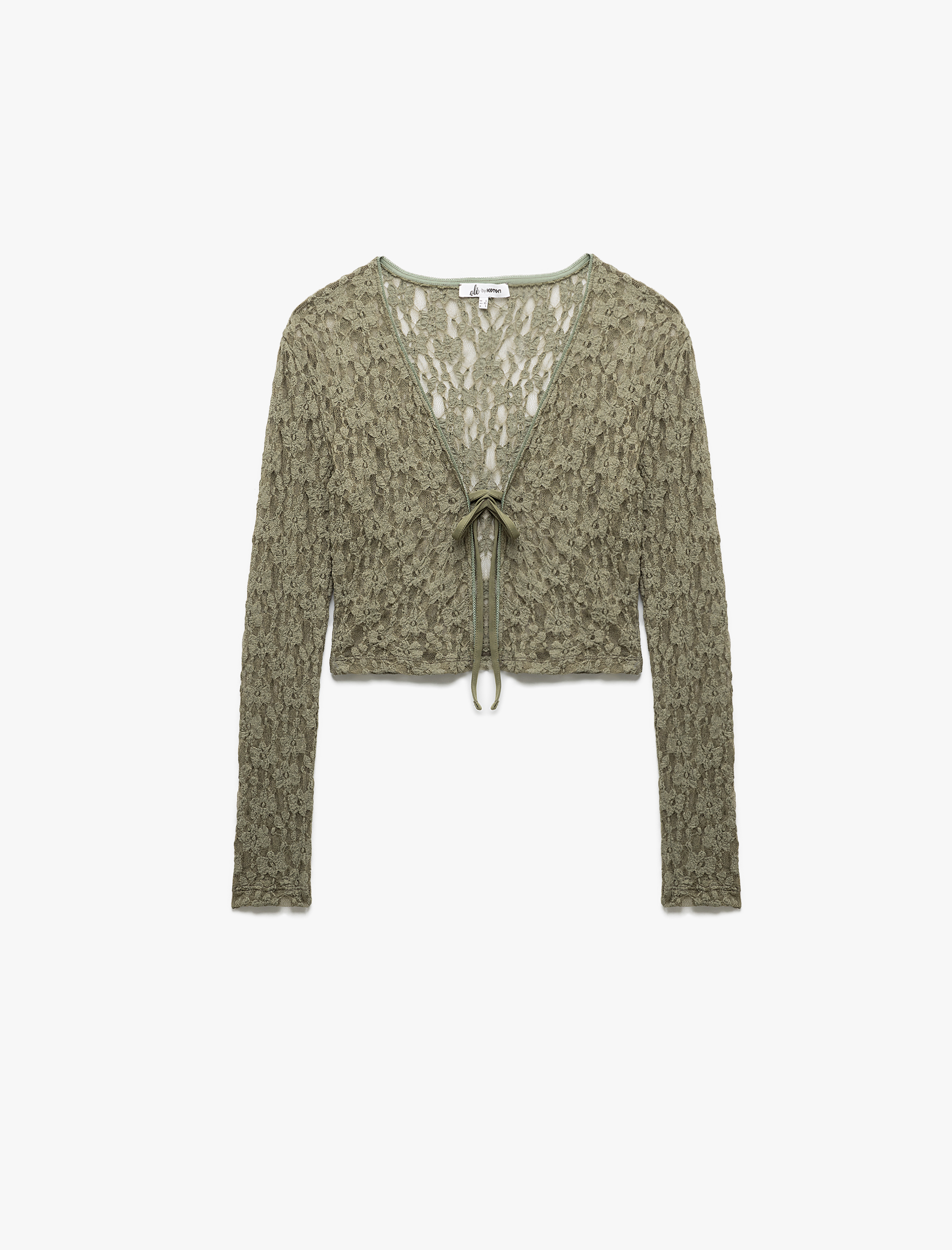   Dantel Detaylı Uzun Kollu Bağcıklı Hırka