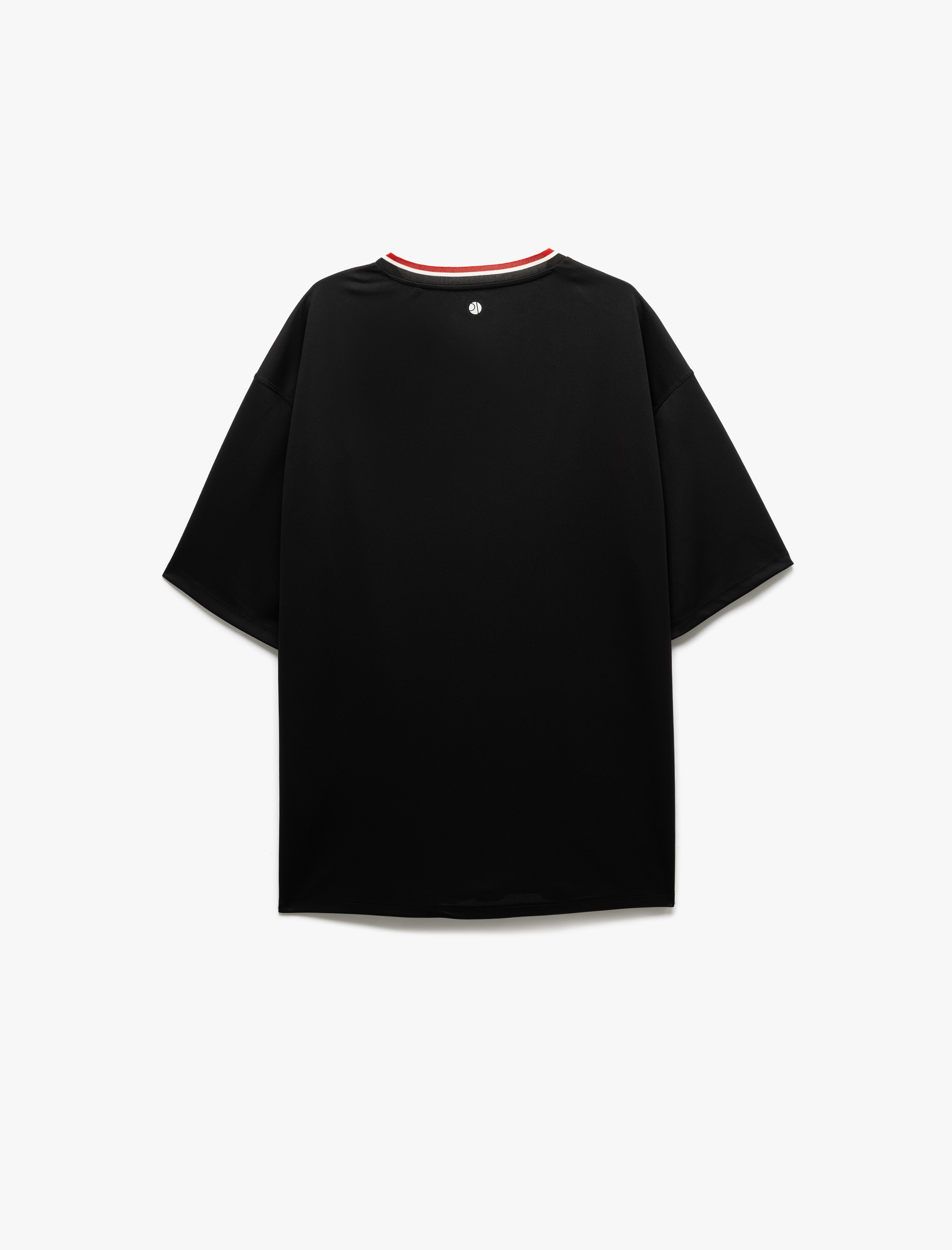   Kısa Kollu V Yaka Çizgi Detaylı Oversize Kolej Baskılı Spor Tişört