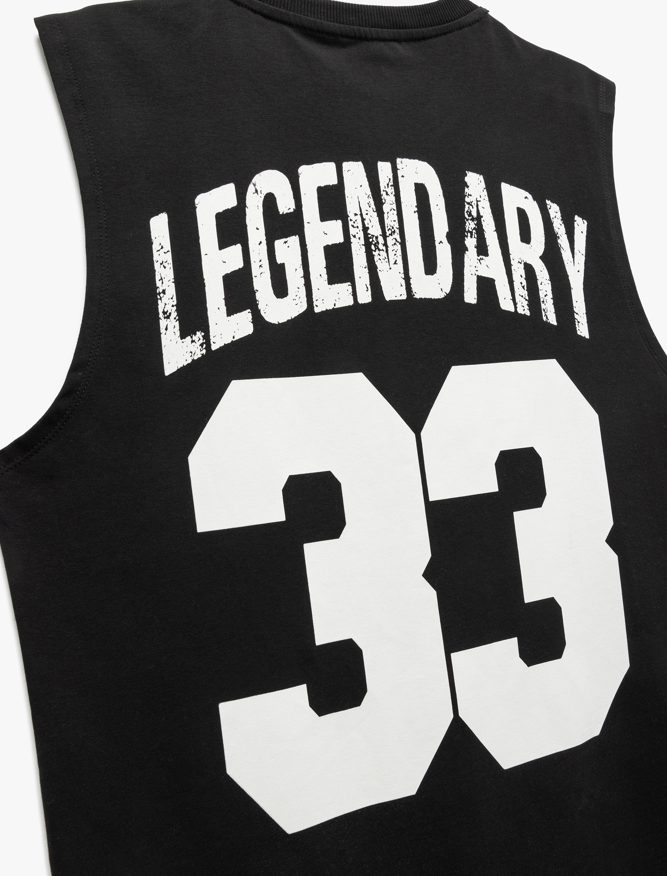   Pamuklu Bisiklet Yaka Arkası Baskılı Oversize Spor Kolsuz Tişört