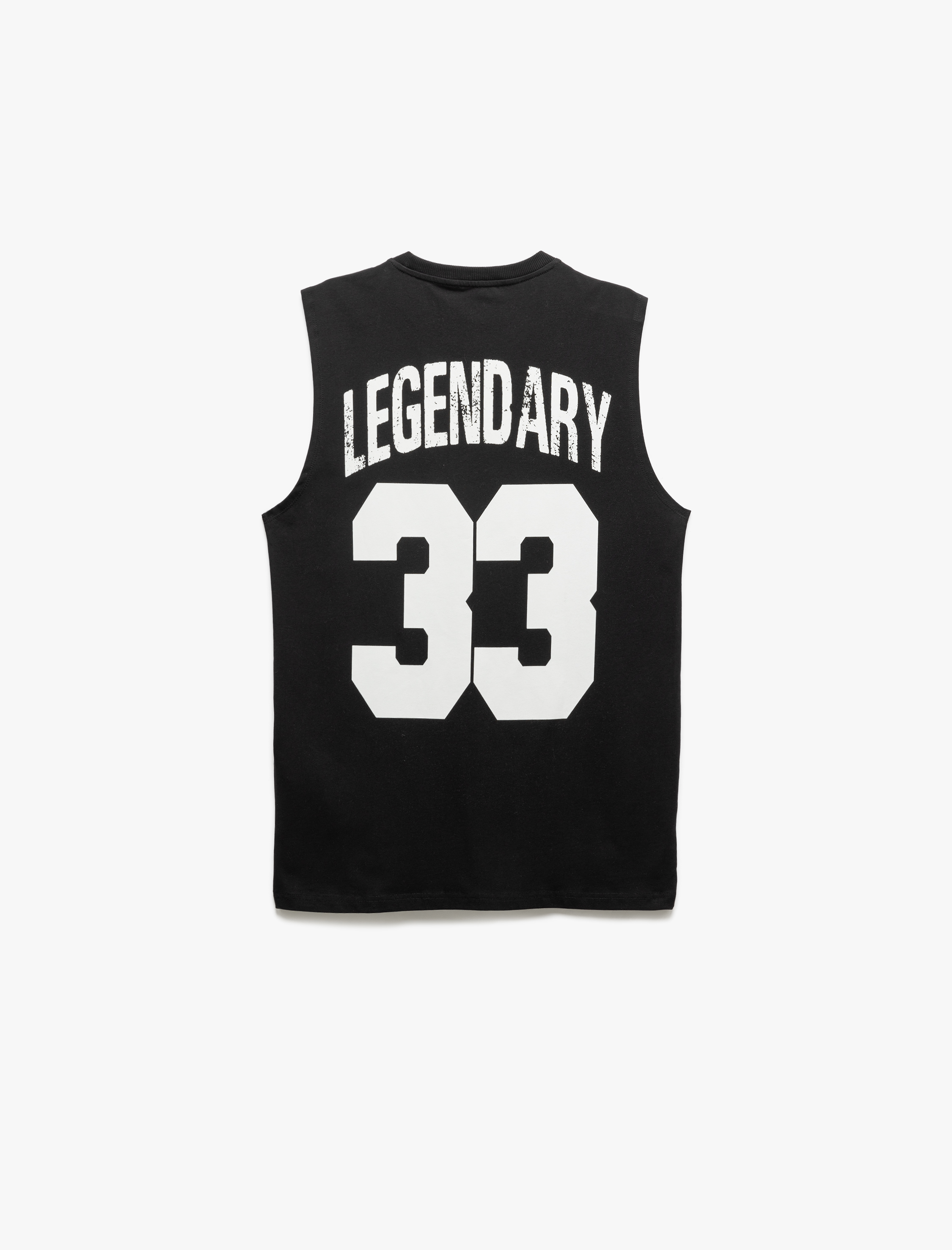   Pamuklu Bisiklet Yaka Arkası Baskılı Oversize Spor Kolsuz Tişört