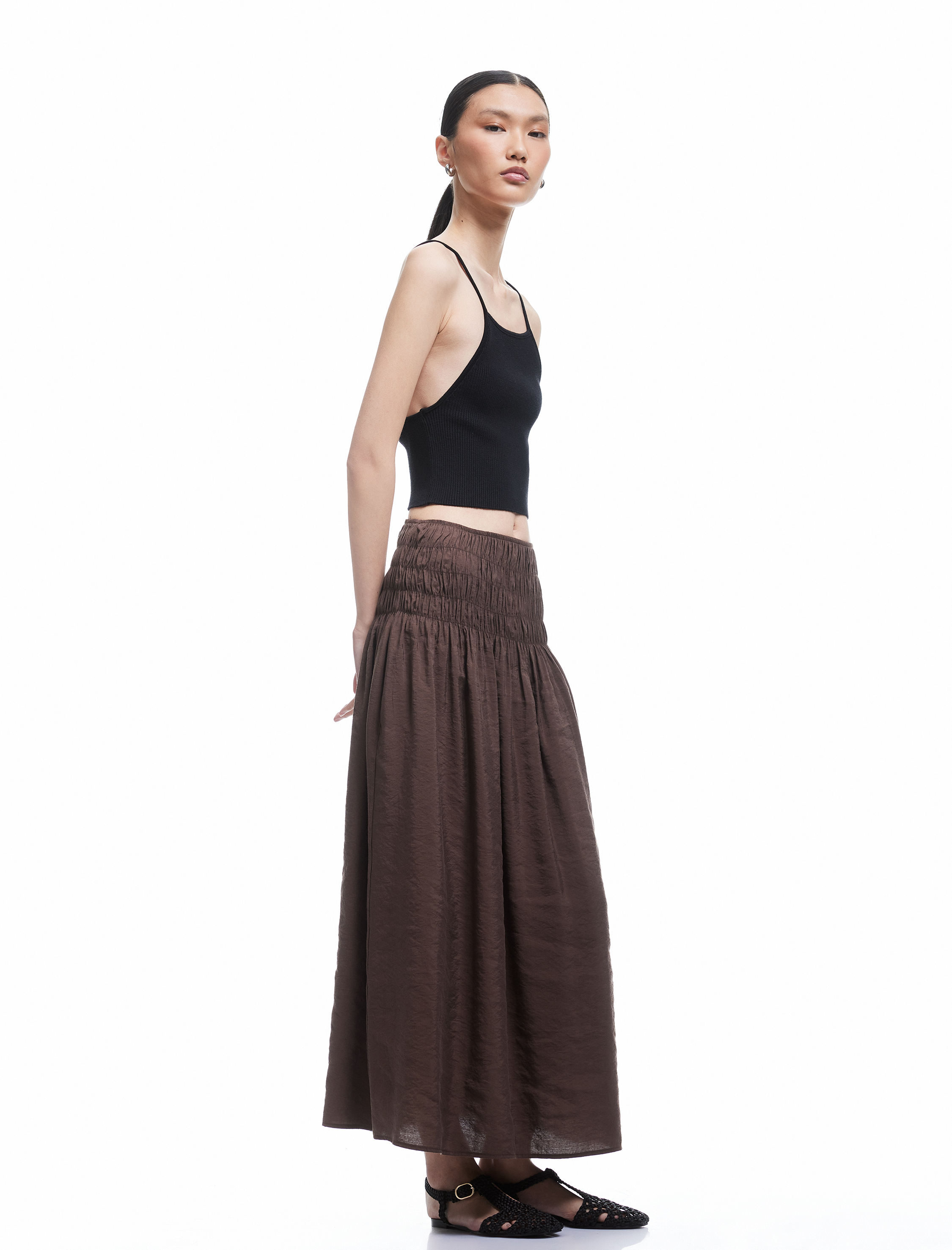   Modal Kumaş Rahat Kalıp Gipeli Kloş Midi Etek