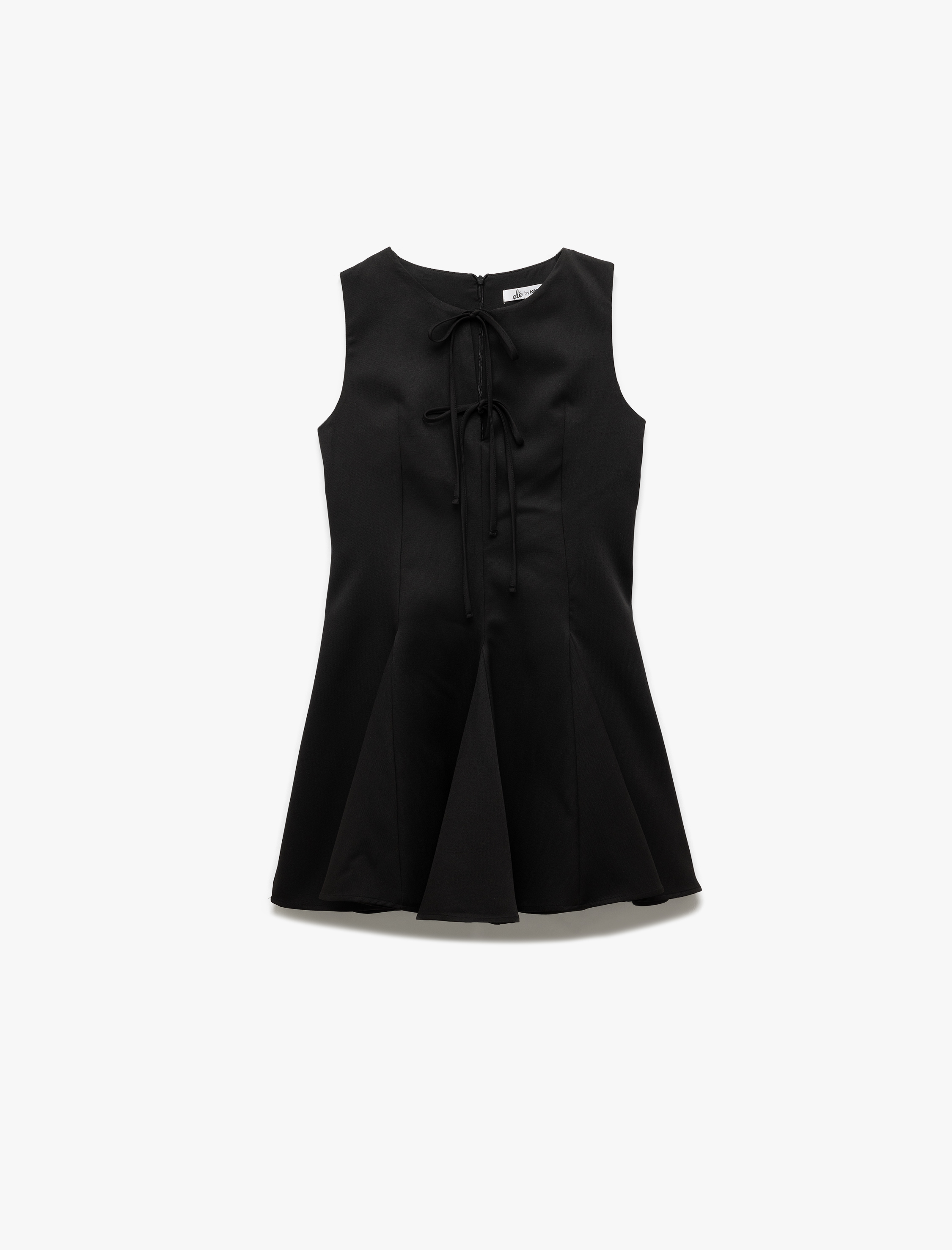   Bağlamalı Yaka Kolsuz A Kesim Volanlı Mini Elbise