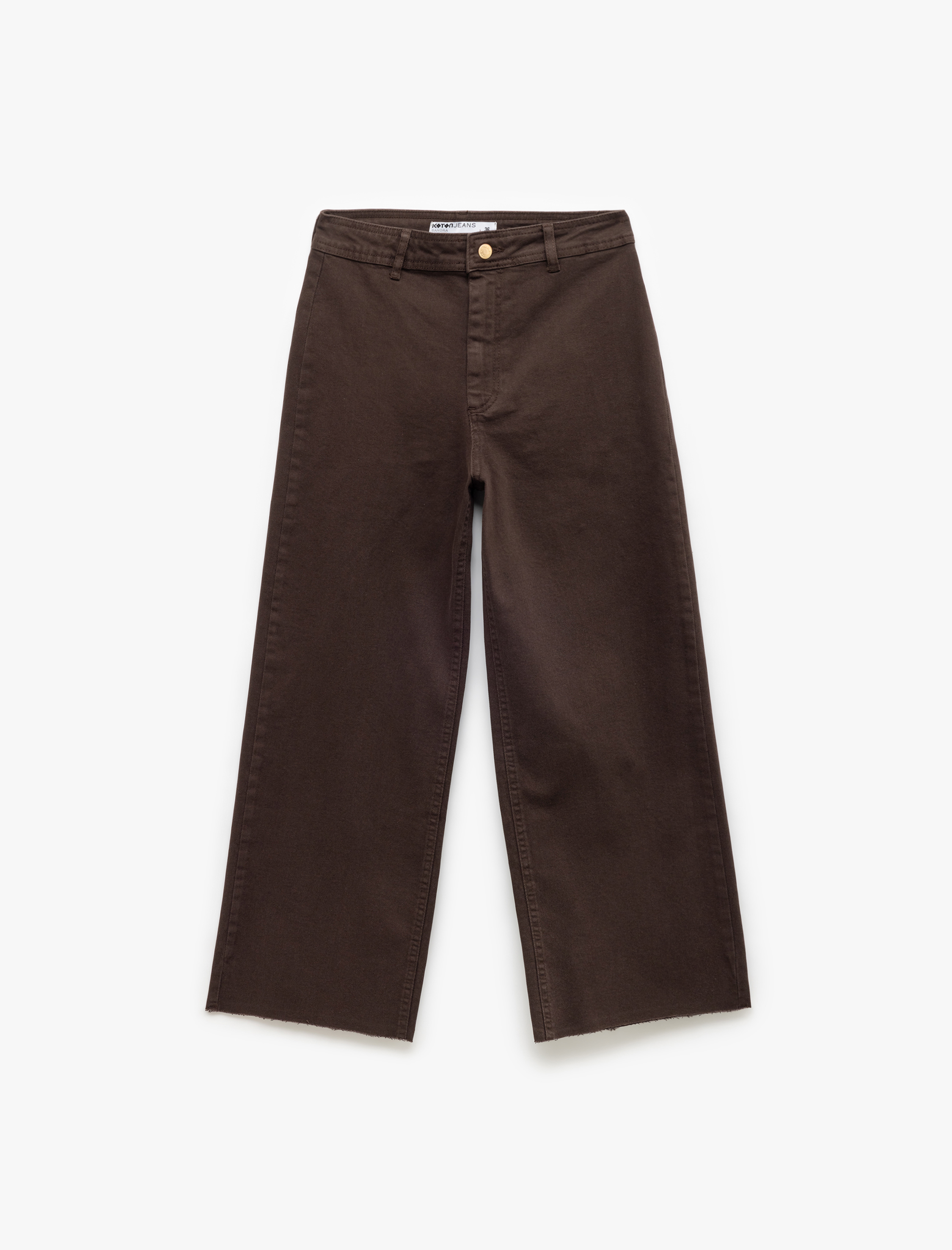   Pamuklu Geniş Kalıp Cepli Düğmeli Crop Geniş Paça Denim Pantolon - Culotte Jean