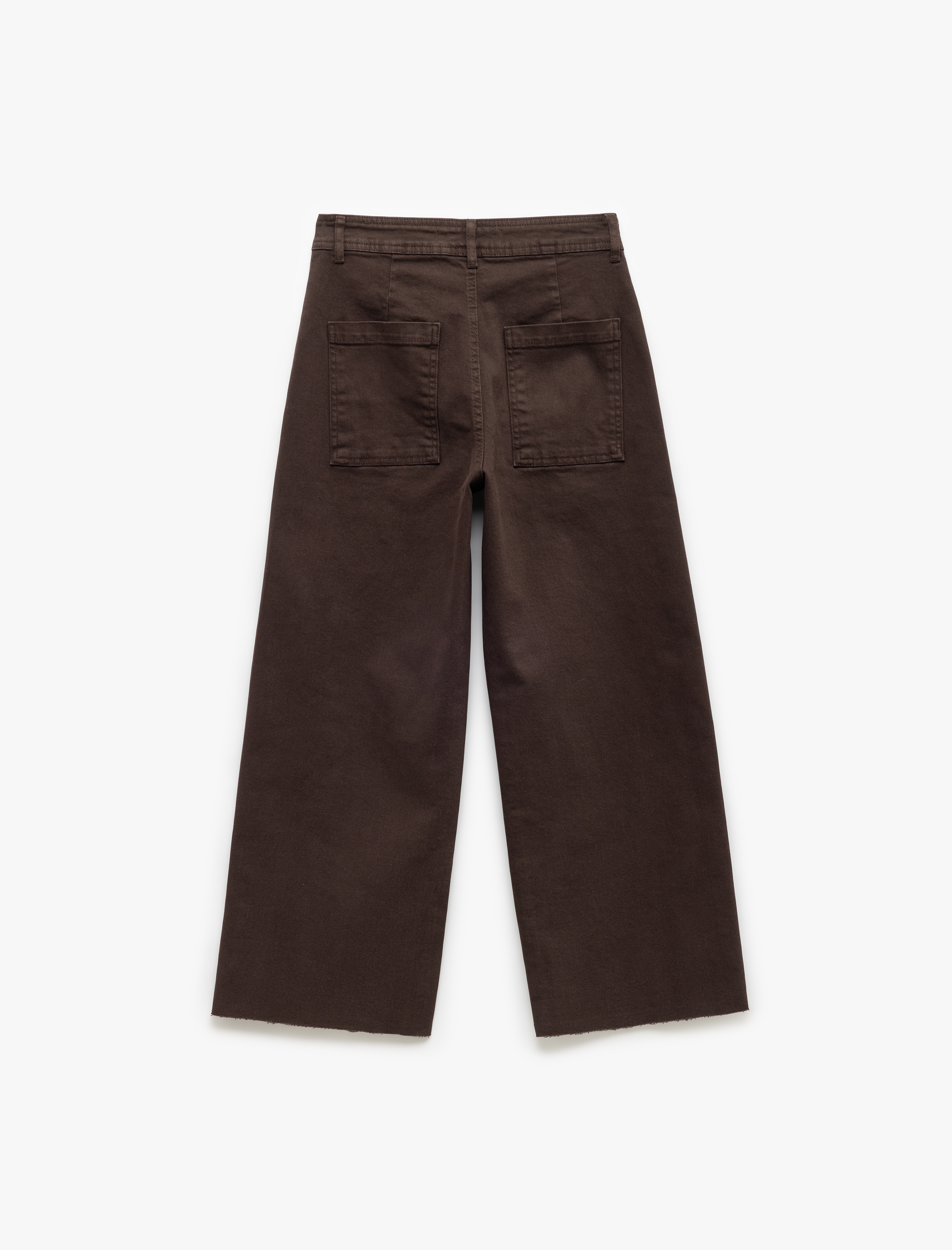   Pamuklu Geniş Kalıp Cepli Düğmeli Crop Geniş Paça Denim Pantolon - Culotte Jean