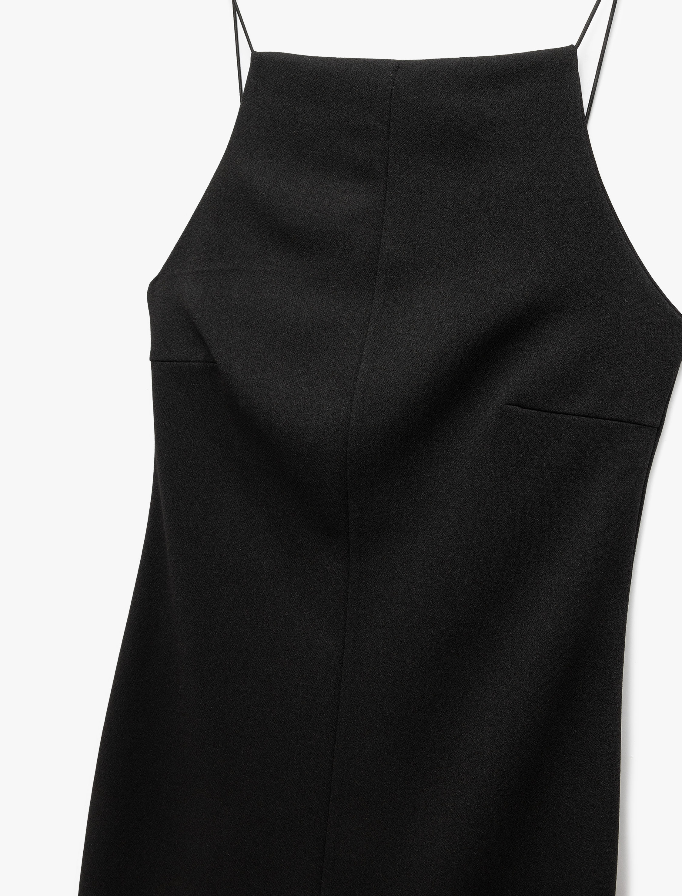   Slim Fit Krep Scuba Kumaş Yırtmaçlı İnce Askılı Halter Yaka Elbise