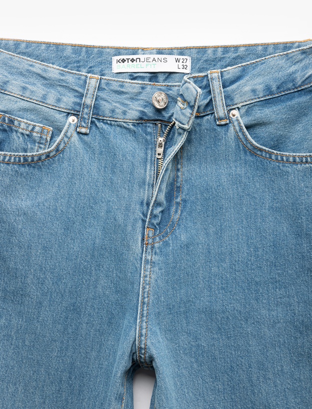 Yüksek Bel Dikiş Detaylı Cepli Düğmeli Barrel Jean Pantolon_5
