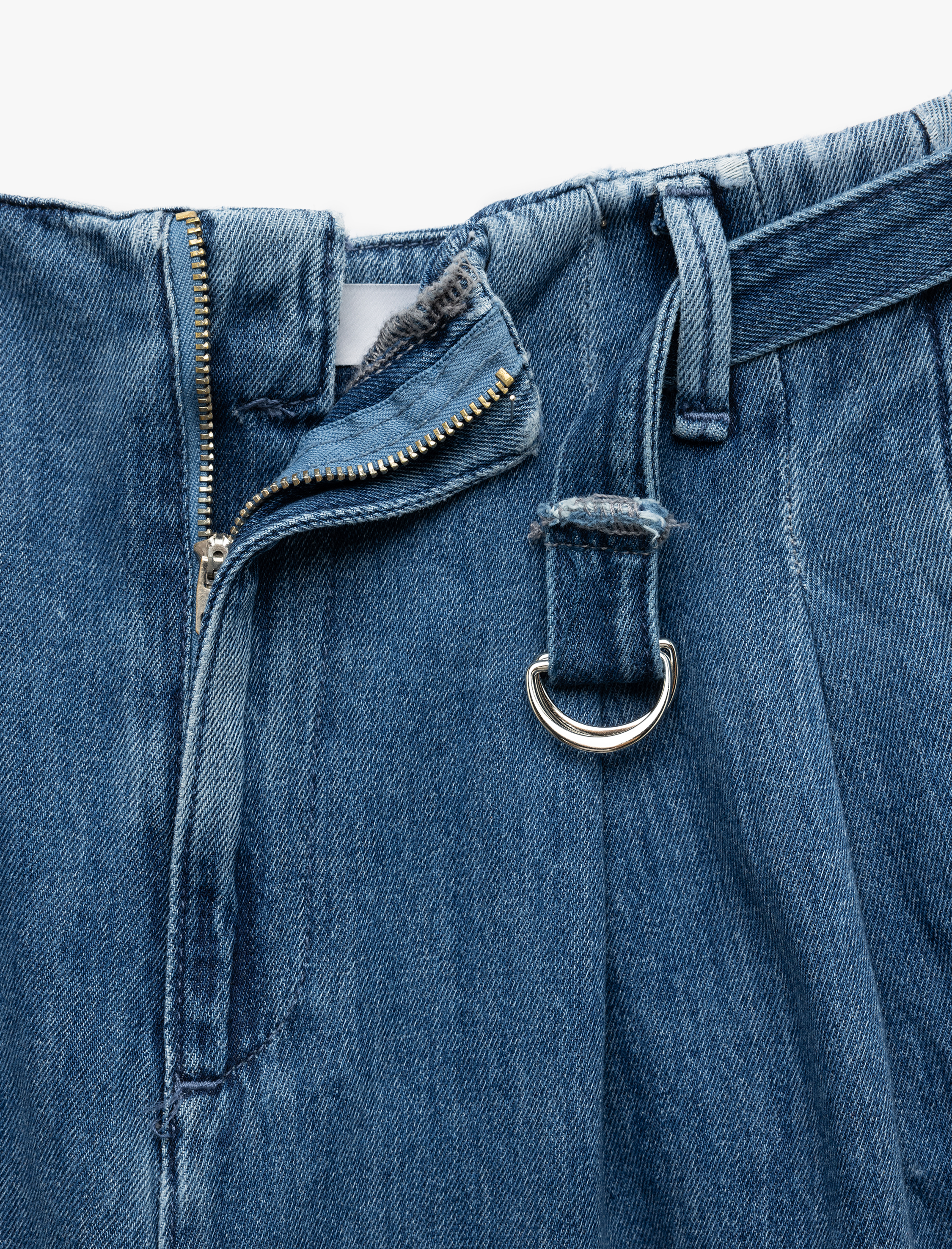   Yüksek Bel Geniş Paça Kemer Detaylı Pileli Jean Pantolon