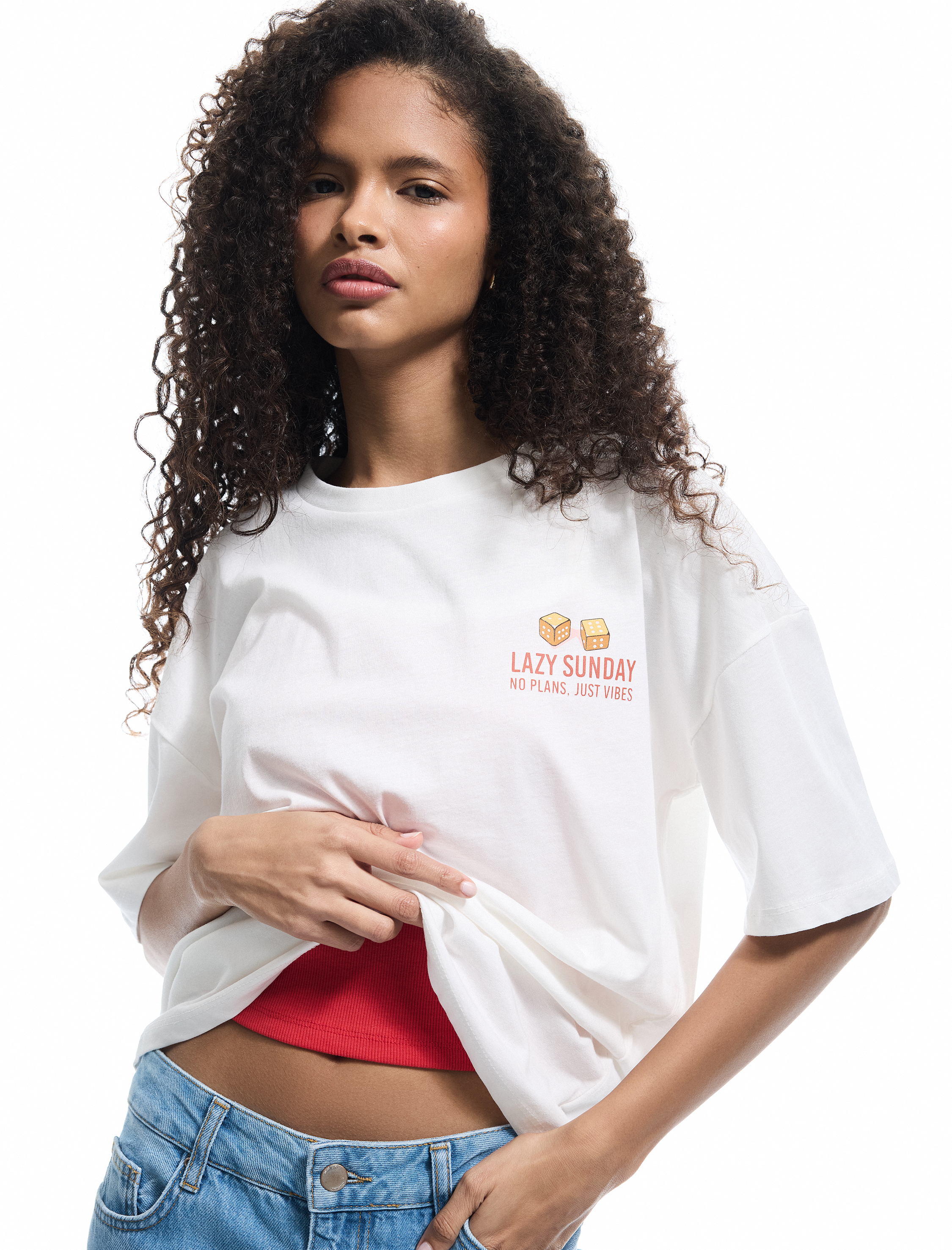   Kısa Kollu Bisiklet Yaka Pamuklu Arkası Baskılı Oversize Tişört