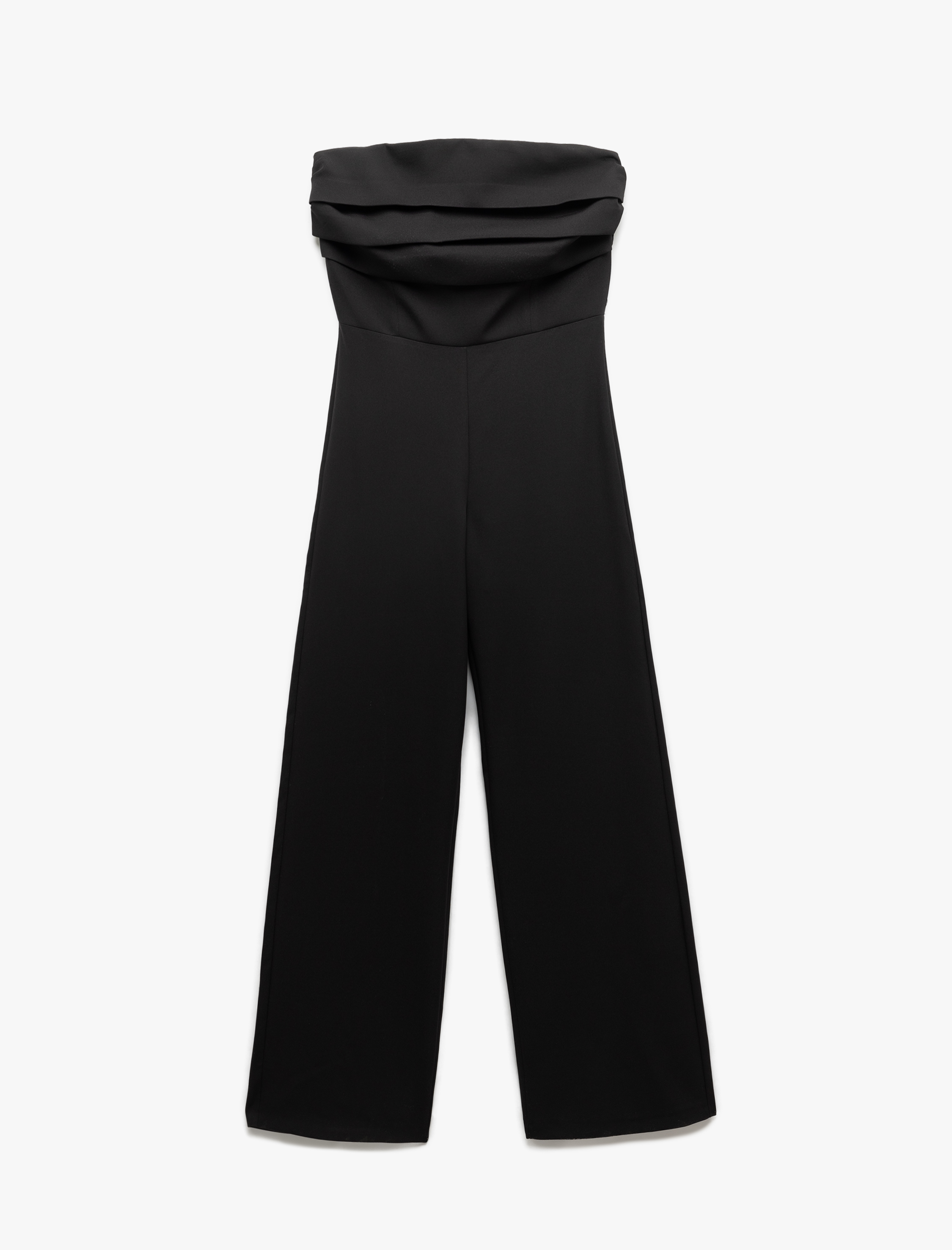   Uzun Geniş Paça Kat Detaylı Straplez Tulum