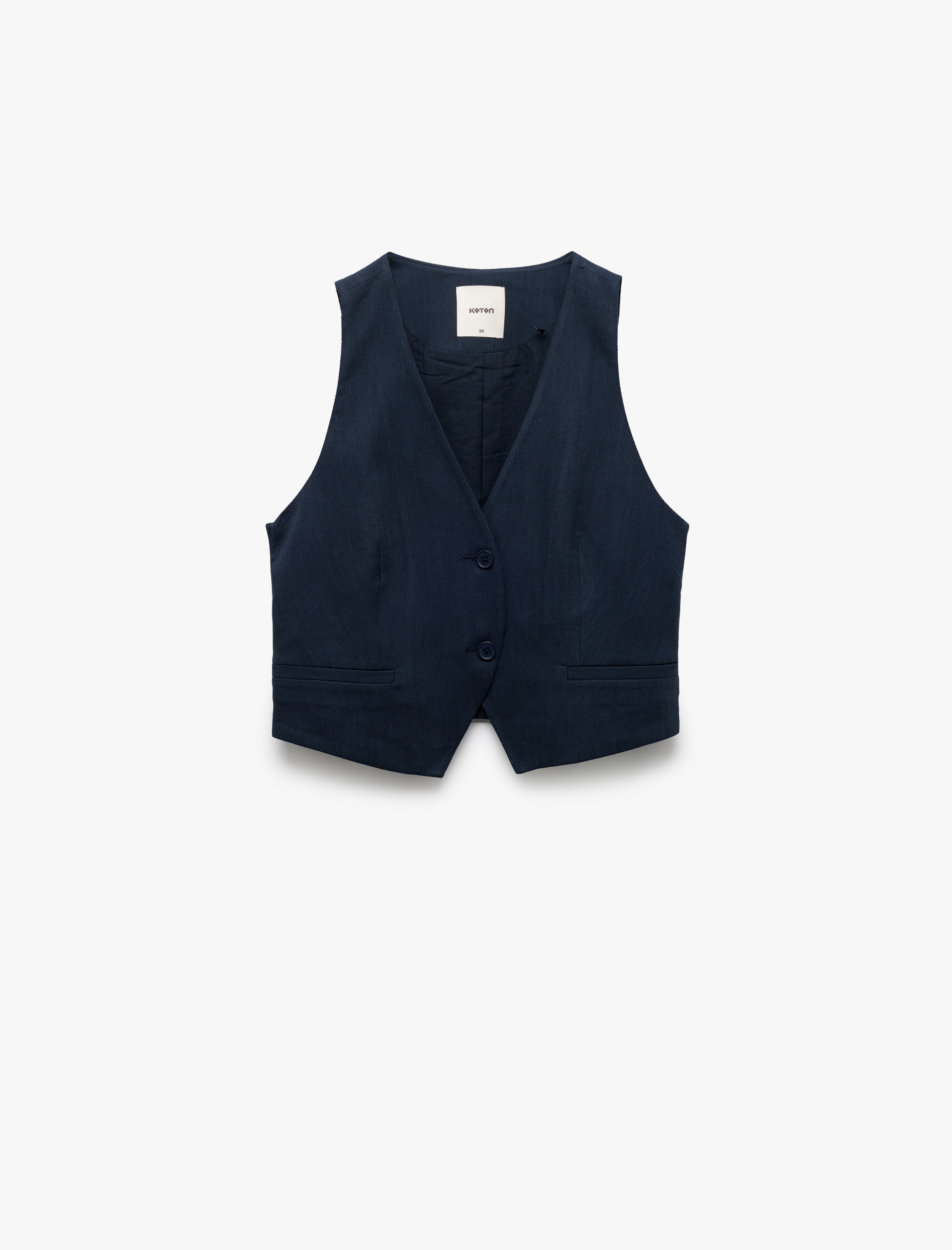   Viskon Kumaş Astarlı V Yaka Kolsuz Slim Fit Düğmeli Yelek