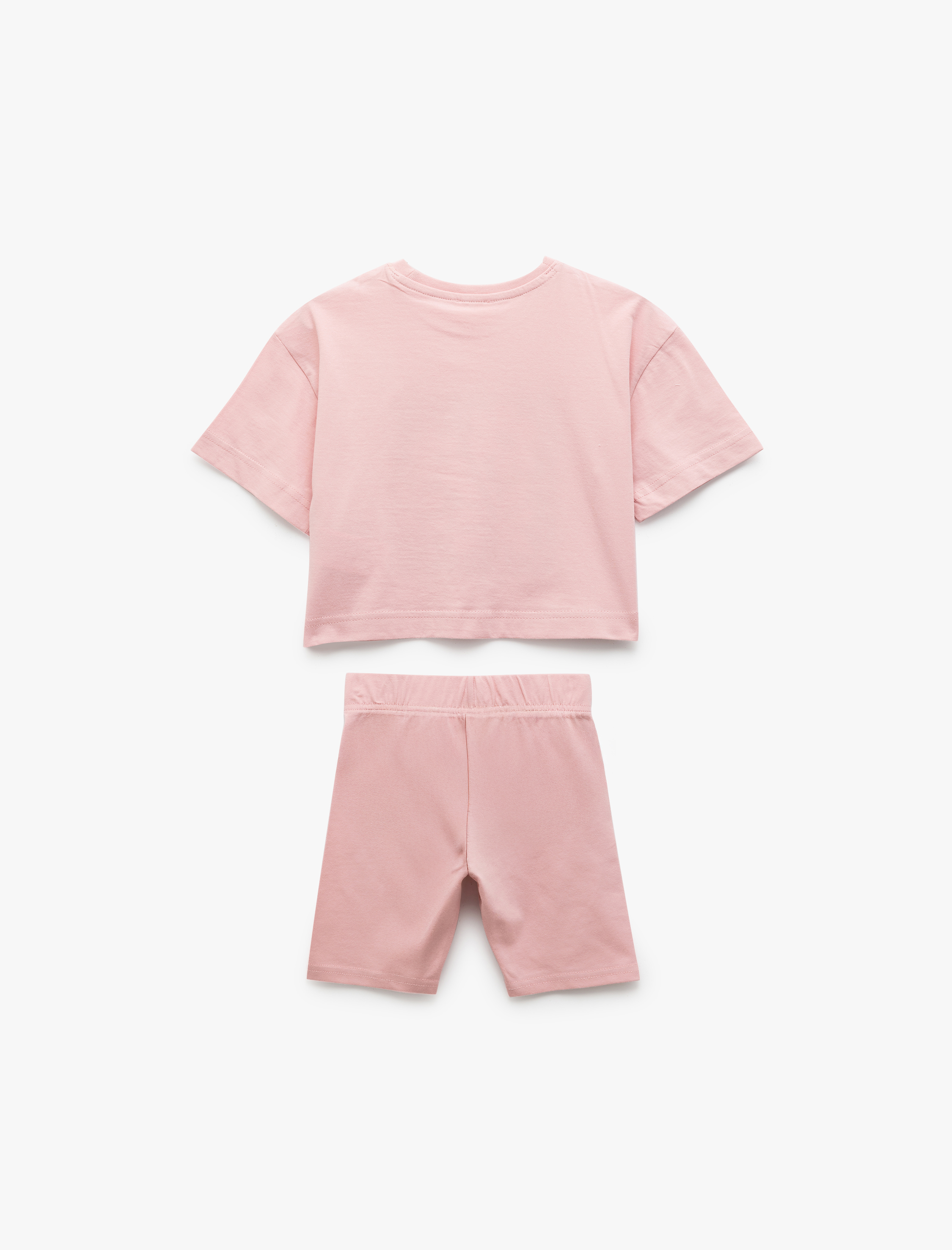  Kız Çocuk Baskı Detaylı Pamuklu Tişört ve Tayt 2'li Takım