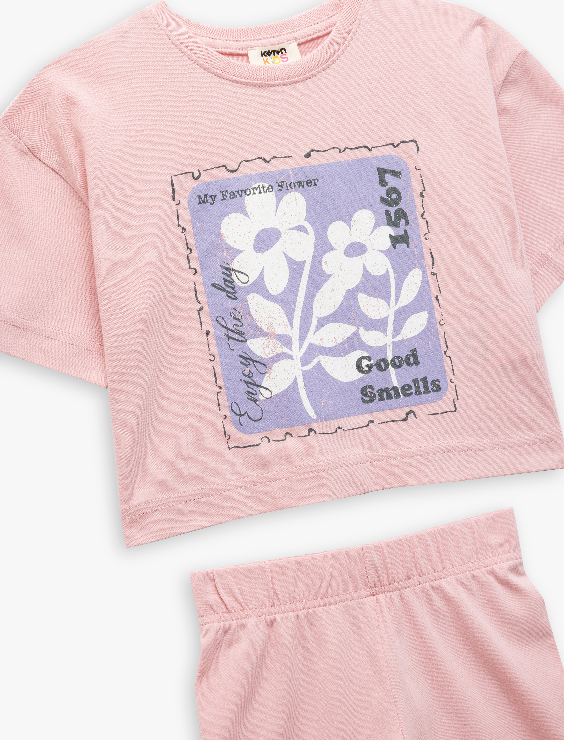  Kız Çocuk Baskı Detaylı Pamuklu Tişört ve Tayt 2'li Takım