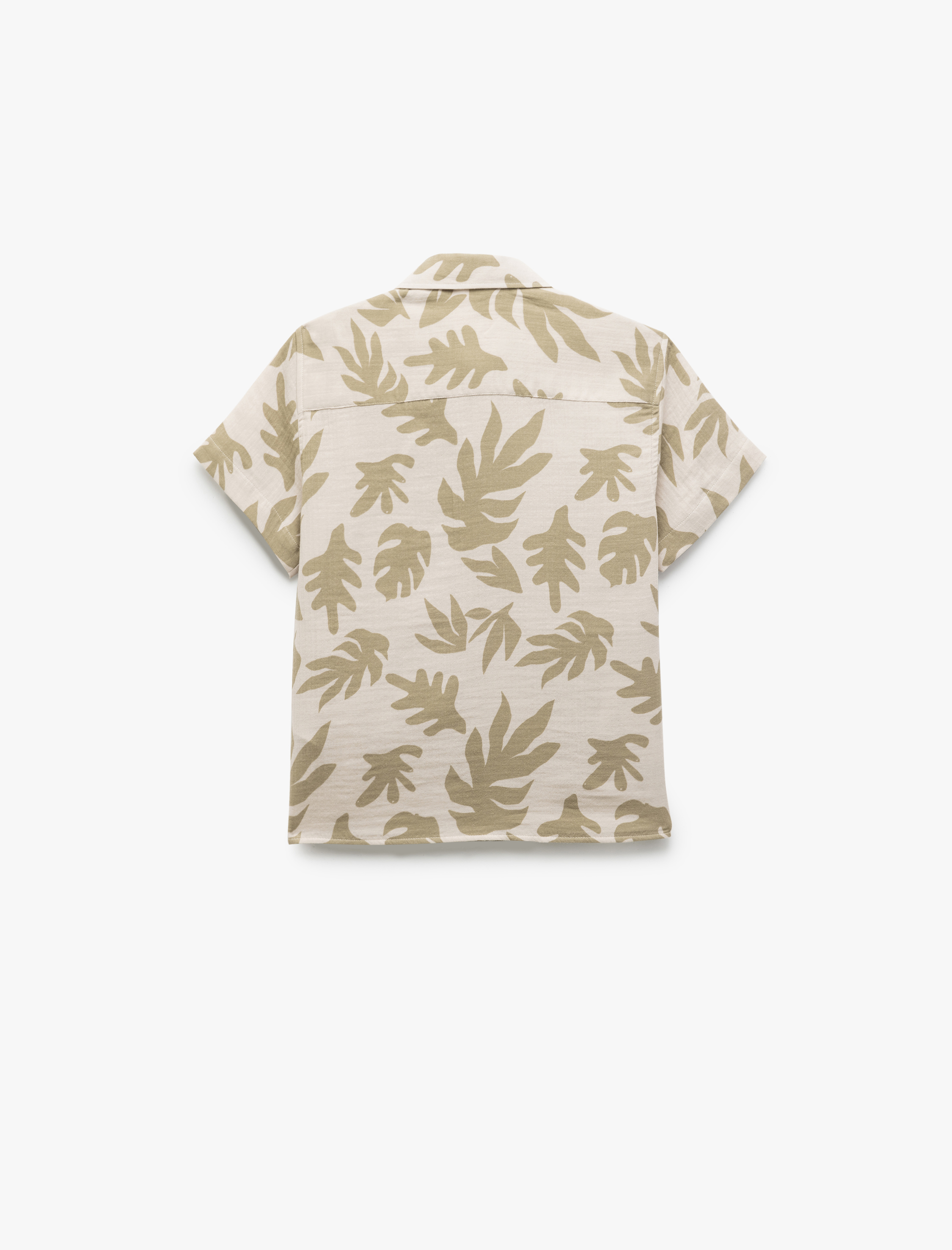  Erkek Çocuk Yaprak Desenli Kısa Kollu Cep Detaylı Pamuklu Gömlek