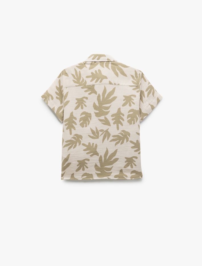 Erkek Çocuk Yaprak Desenli Kısa Kollu Cep Detaylı Pamuklu Gömlek