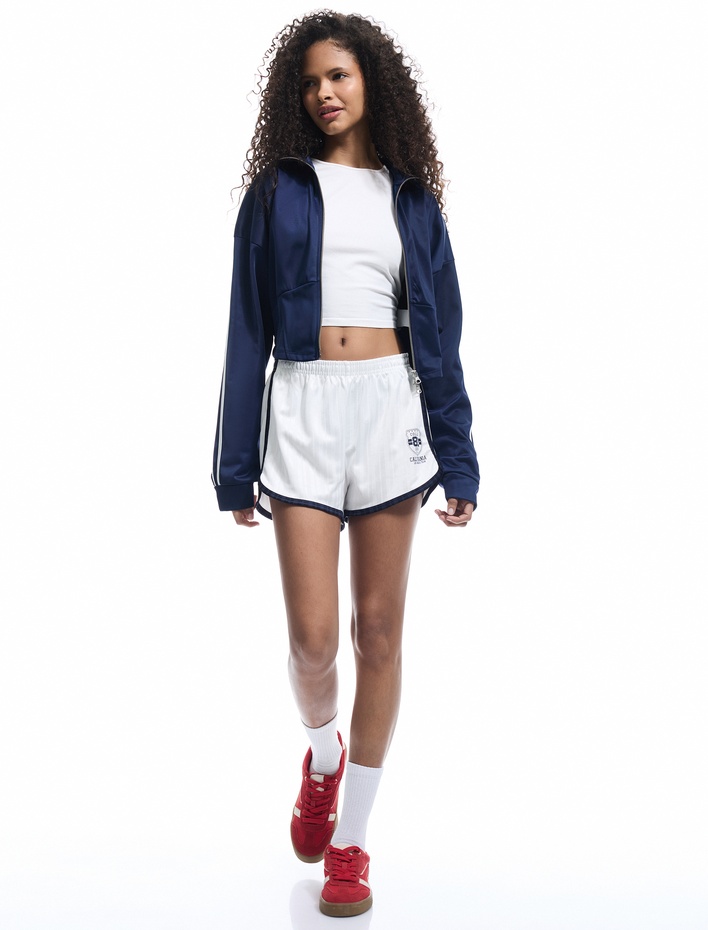  Biyeli Beli Lastikli Dar Kesim Baskılı Mini Şort