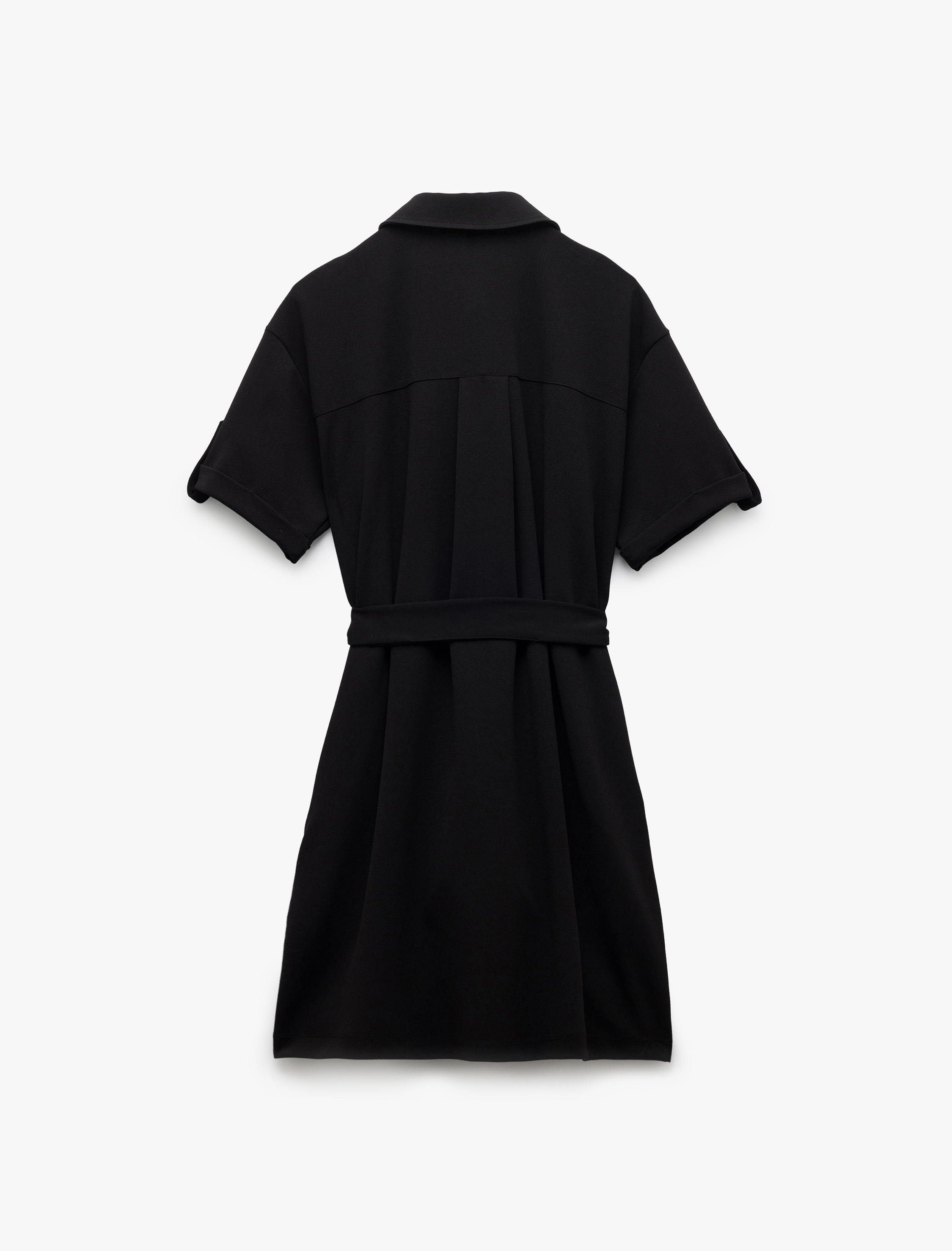   Krep Scuba Kumaş Kuşak Detaylı Düğmeli Kısa Kollu Polo Yaka Mini Elbise