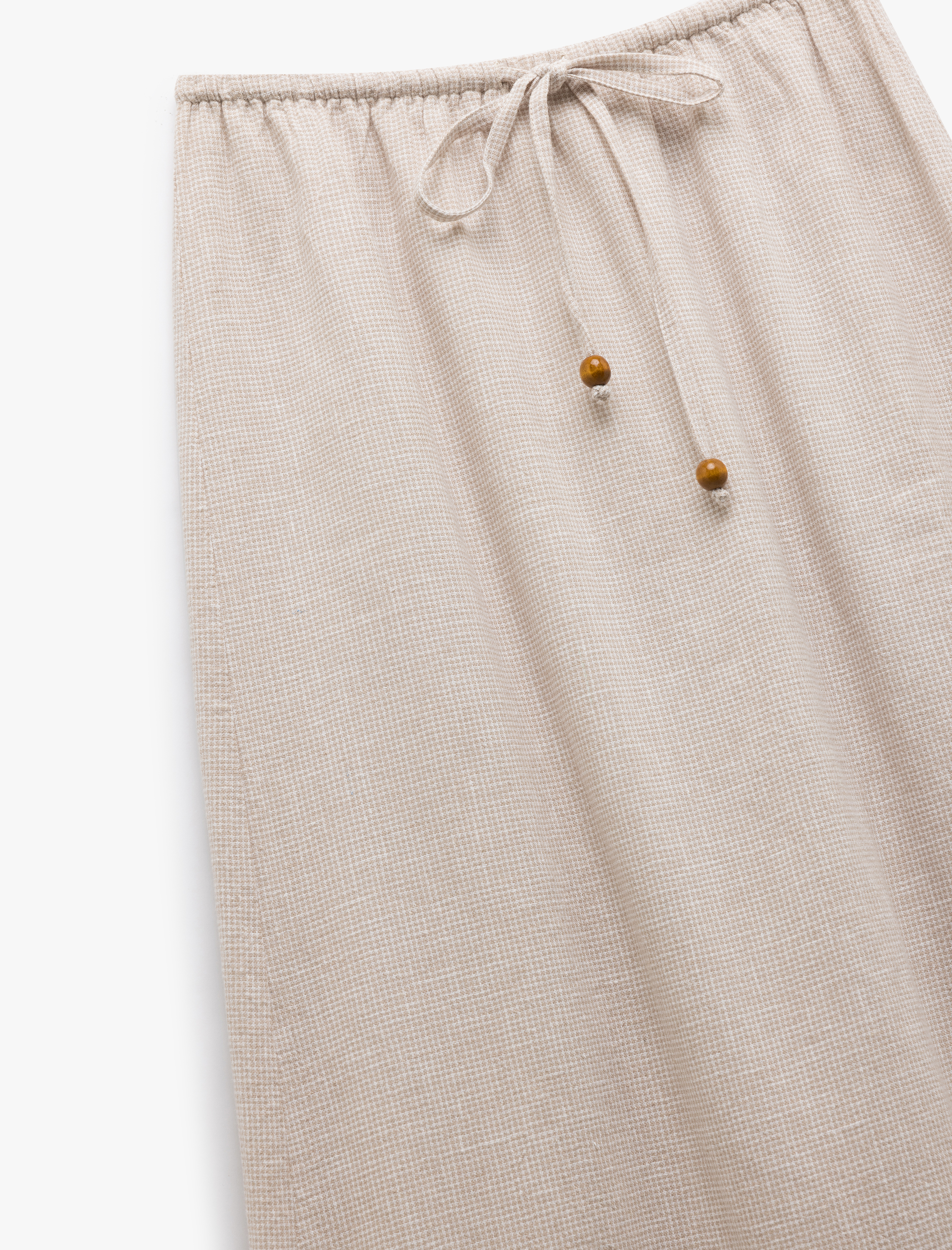   Keten Karışımlı Beli Bağlamalı A Kesim Kroşe Detaylı Uzun Etek