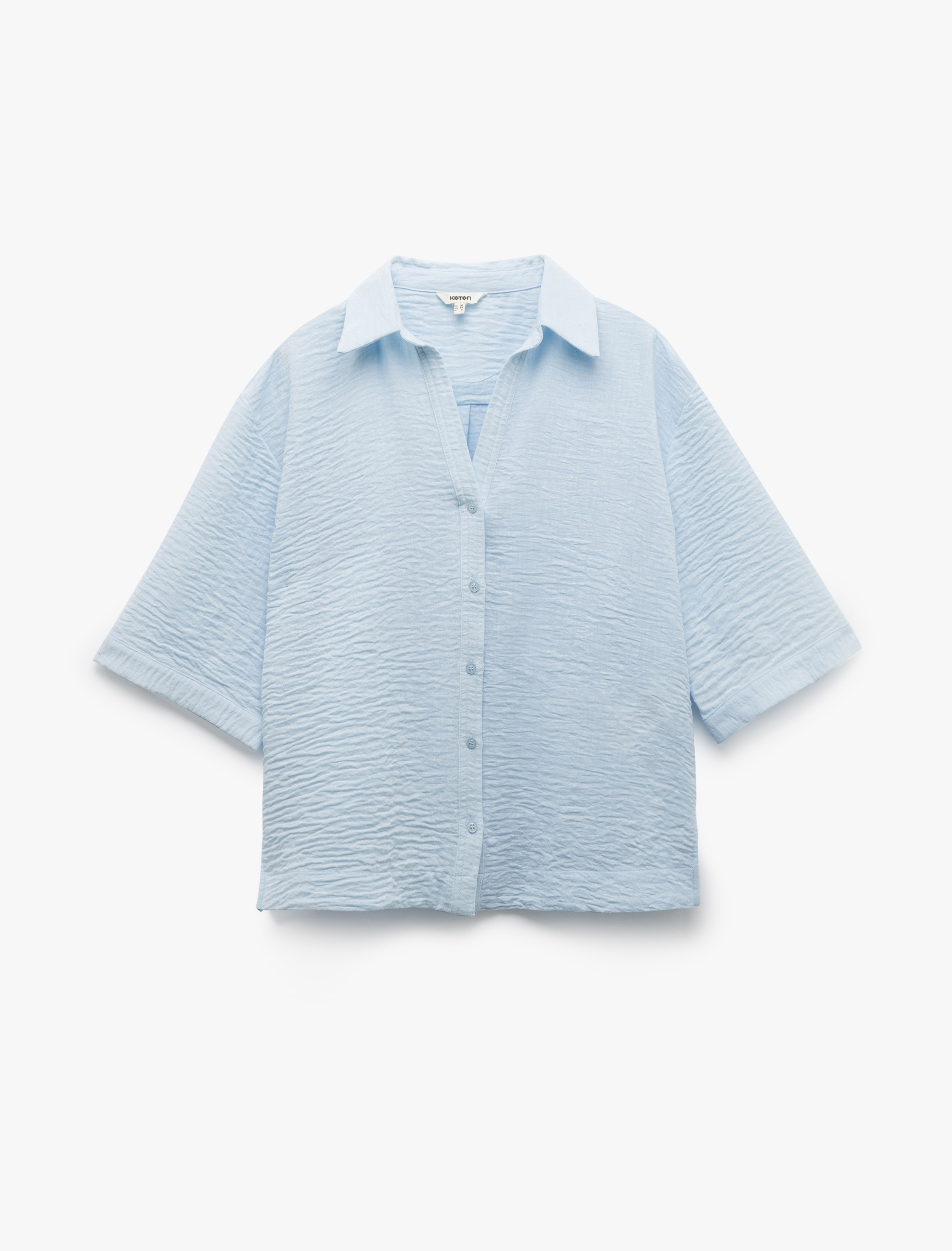 Klasik Yaka Dirsek Boy Kısa Kollu Oversize Gömlek